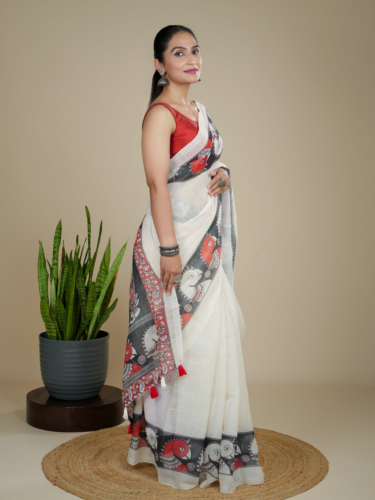Cotton Linen Block Print Saree