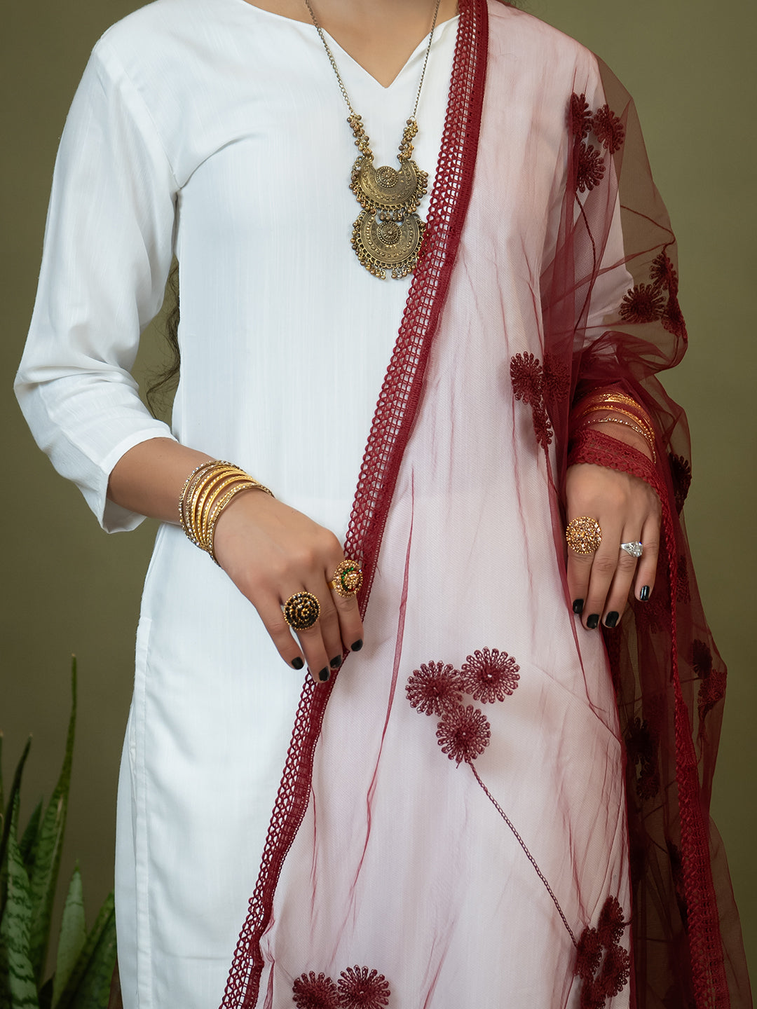 Floral Net Dupatta