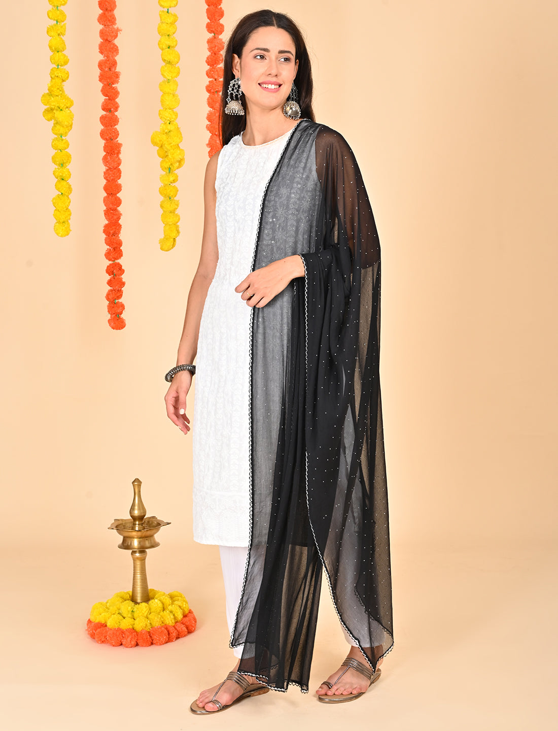 Ditsy Swarovski Chiffon Dupatta