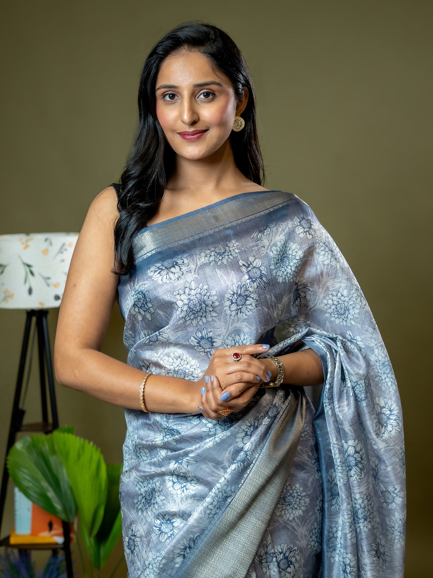 Blue Ajrakh Digital Print Saree