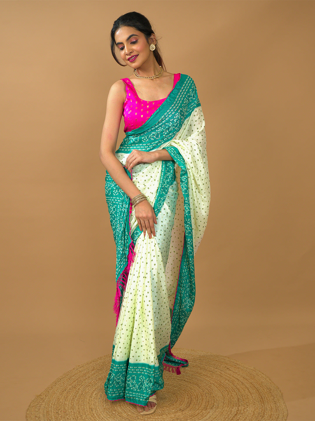 Turquoise Bandhini Saree