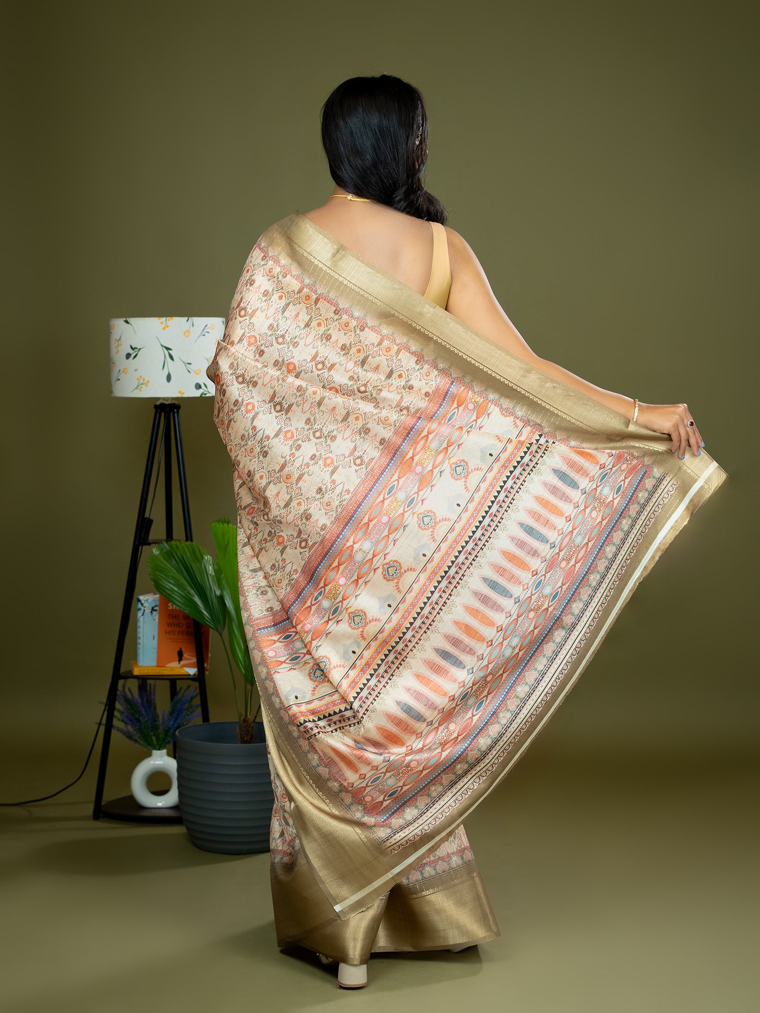 Beige Ajrakh Digital Print Saree