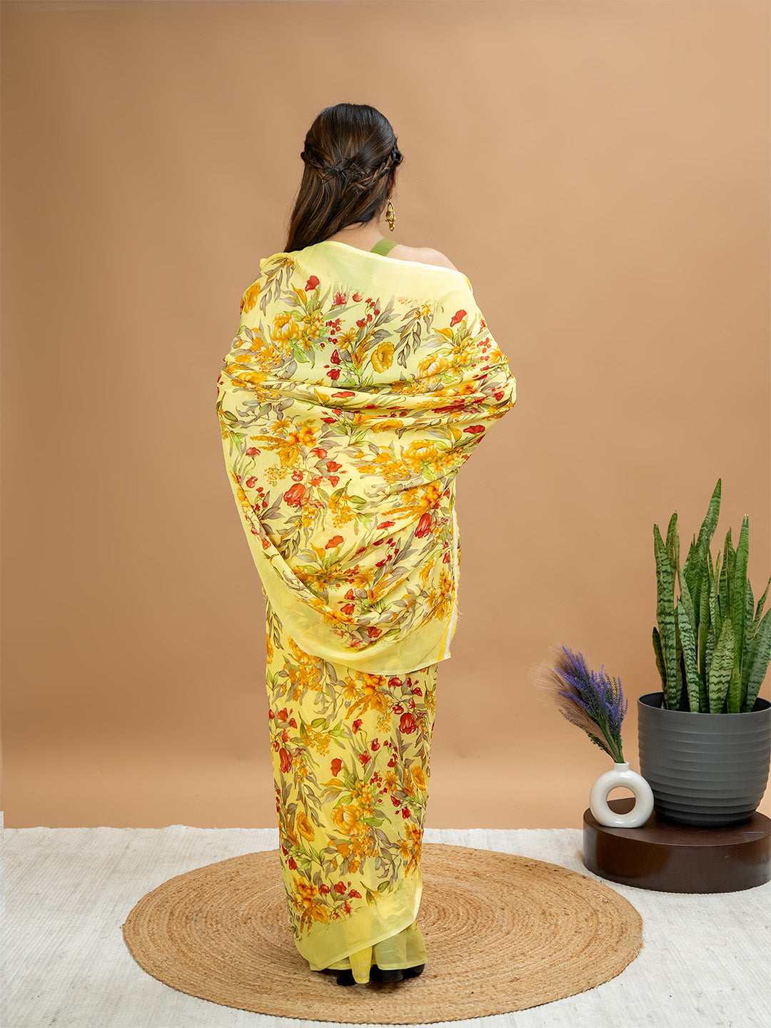 Floral Powder Crepe Saree