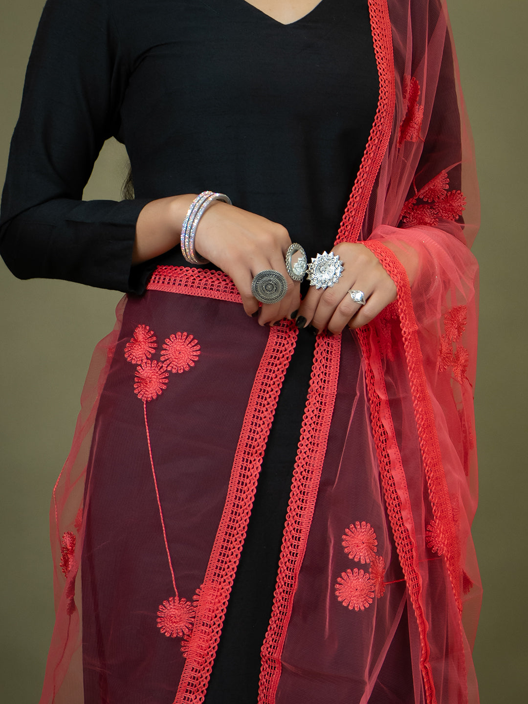 Floral Net Dupatta
