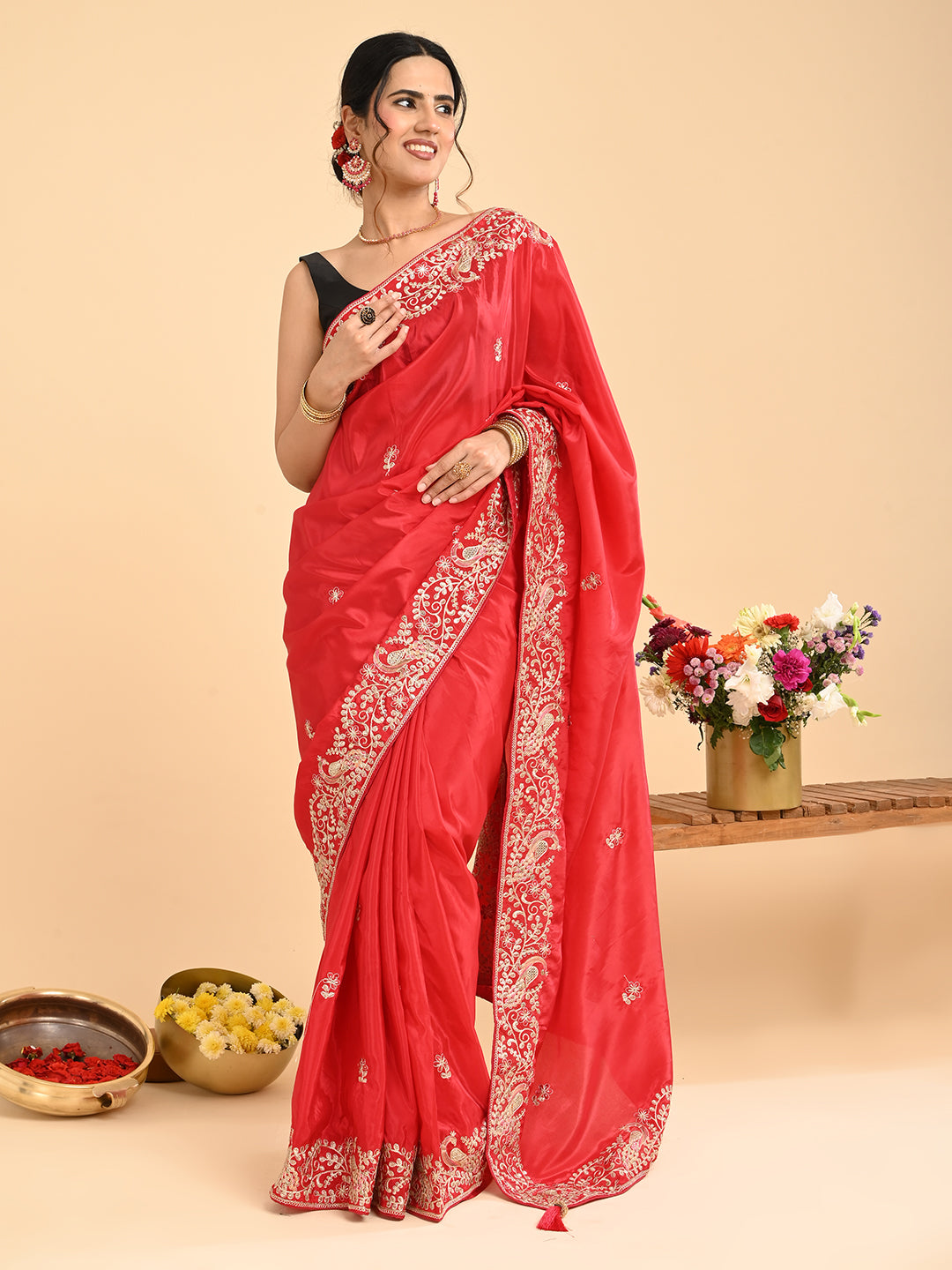 Embroidered Zardozi Crepe Silk Saree