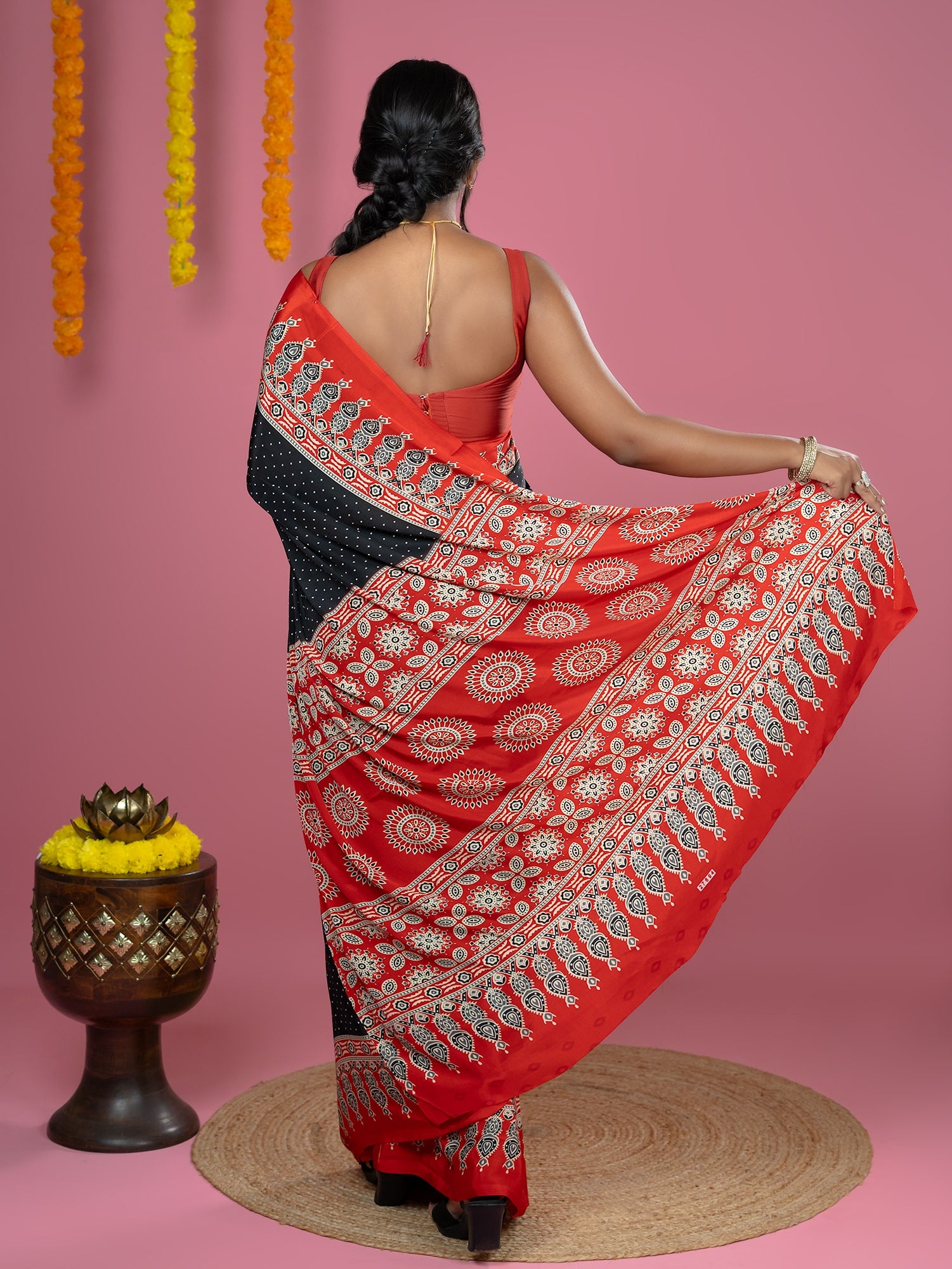 Black Ajrakh Digital Print Saree