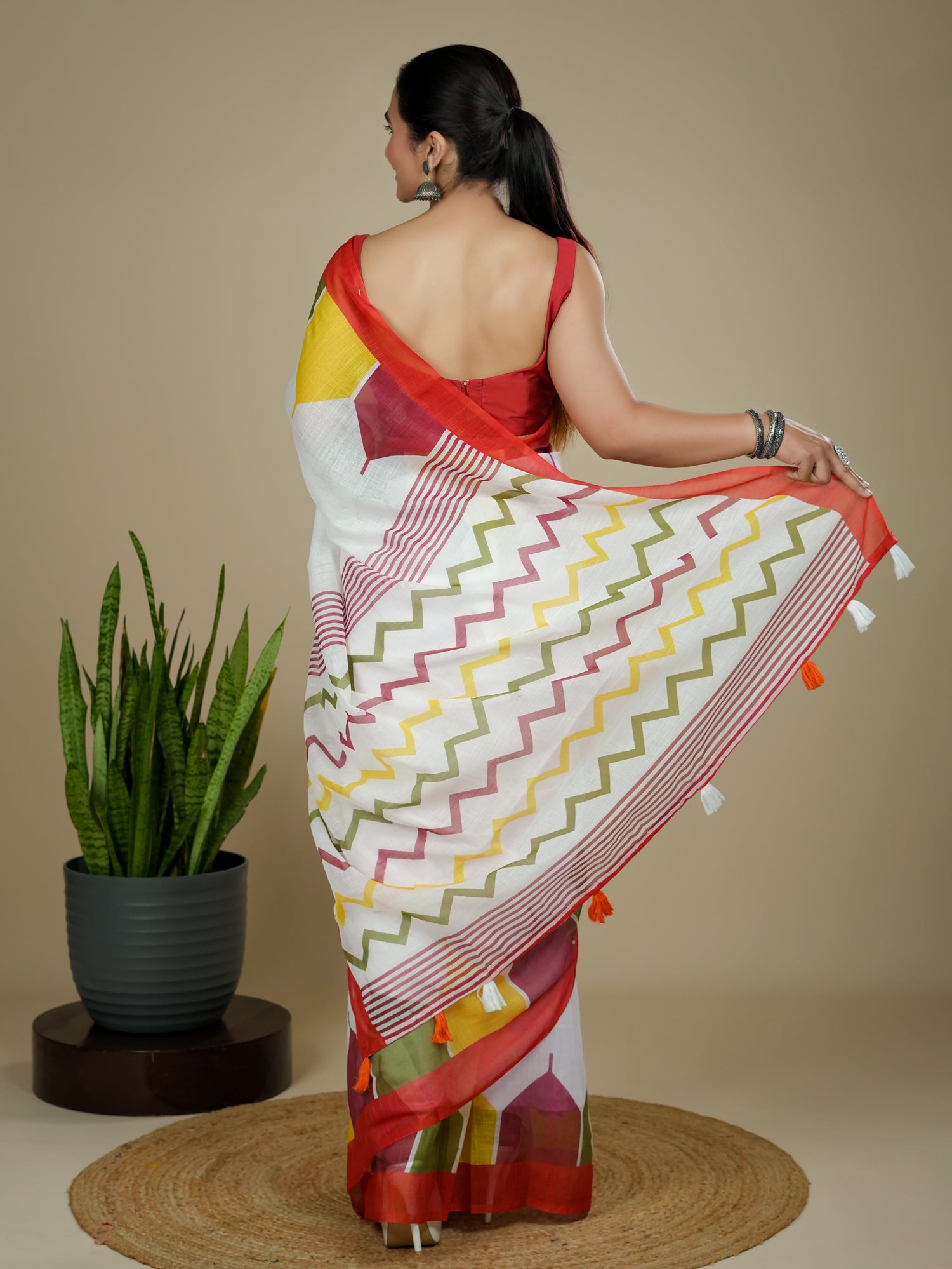 Cotton Linen Block Print Saree