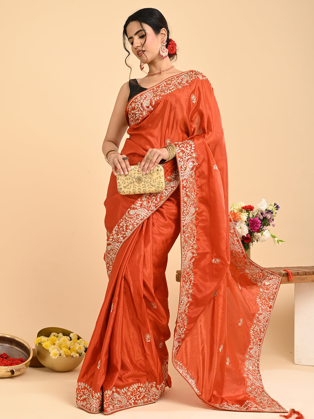 Embroidered Zardozi Crepe Silk Saree