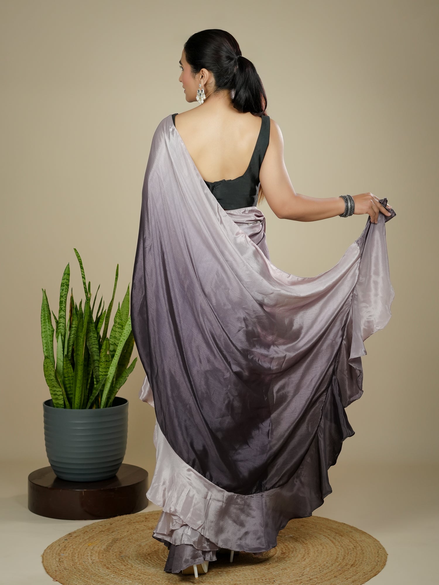 Wine Ready to Wear Party Saree