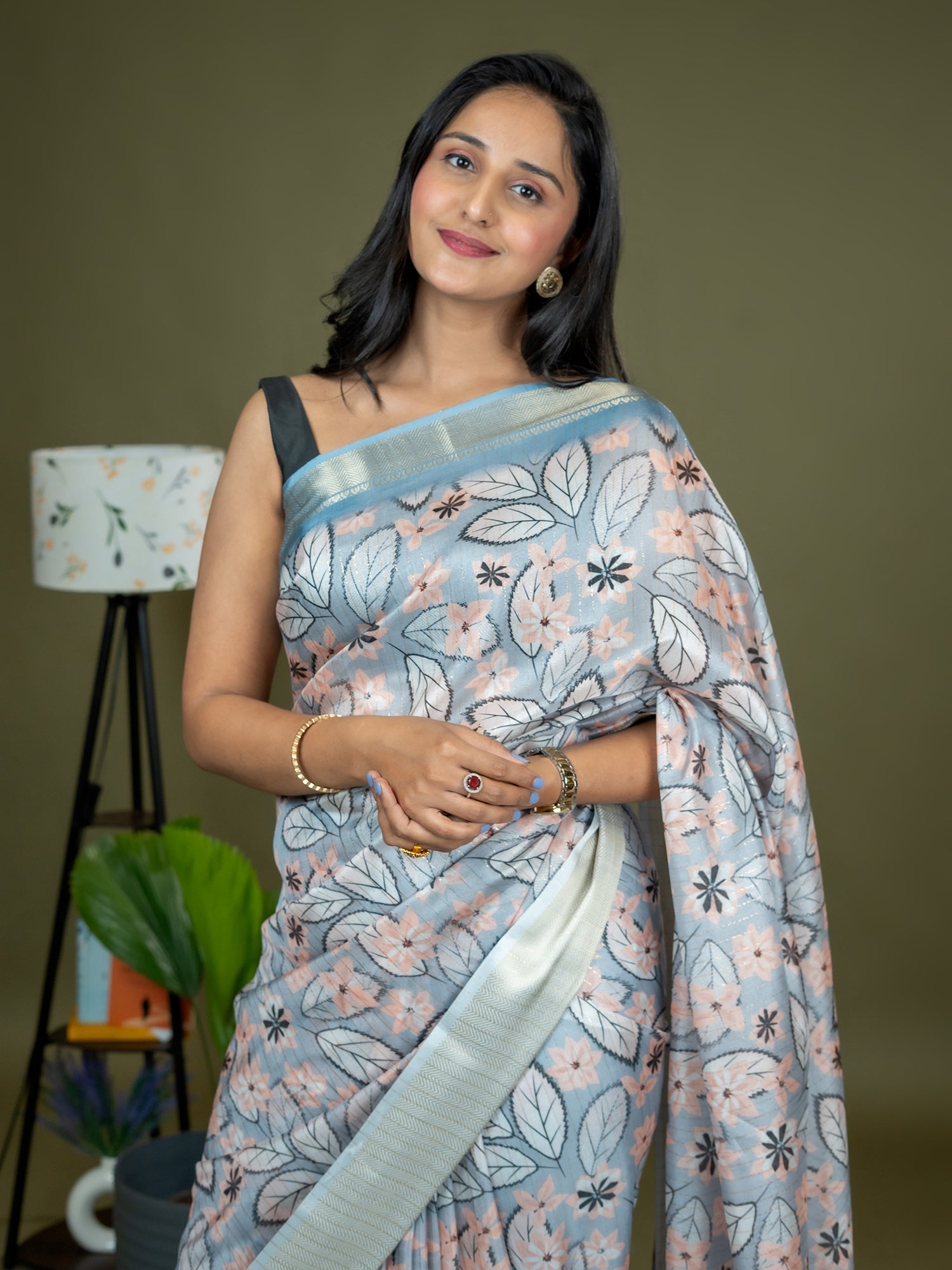Sky Blue Ajrakh Digital Print Saree