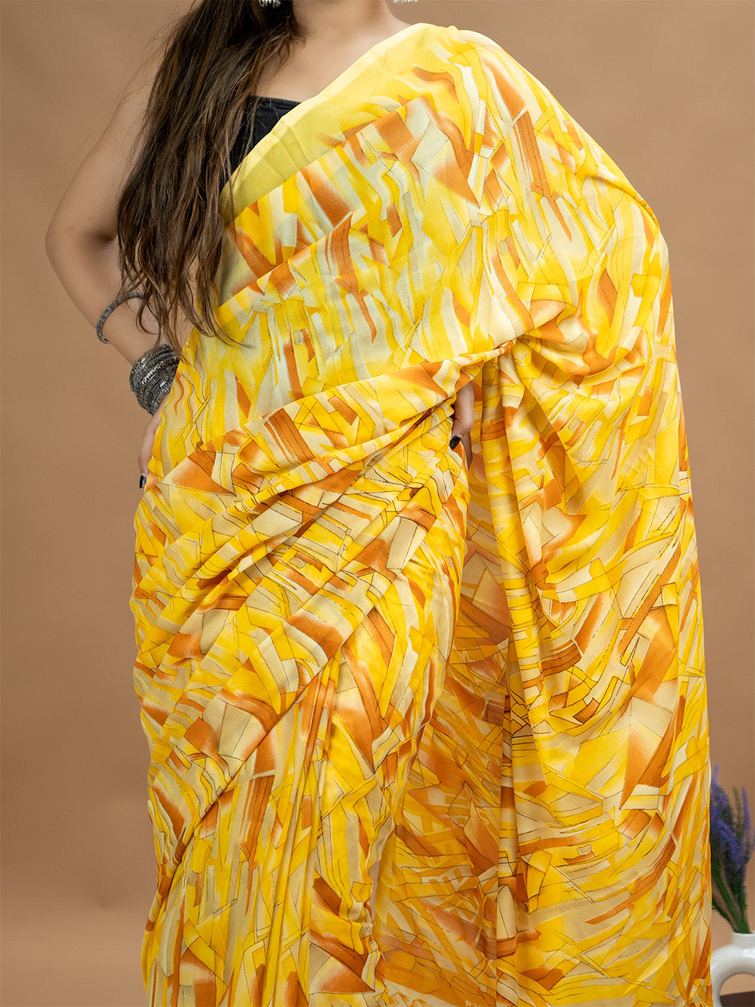 Abstract Powder Crepe Saree