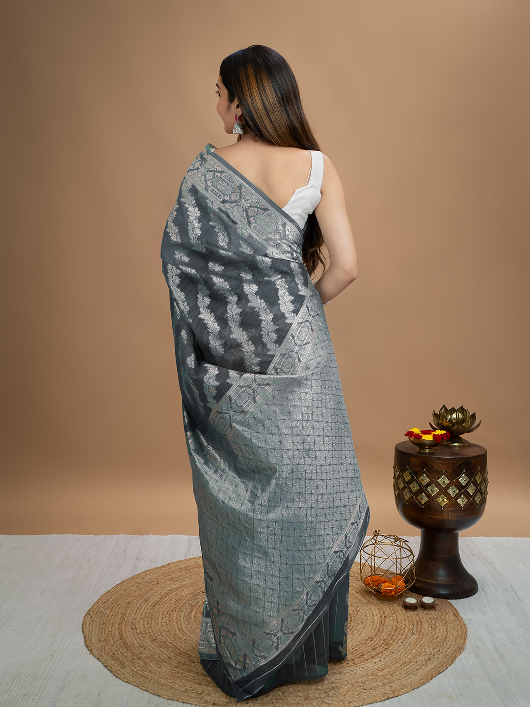 Floral Cotton Linen Saree