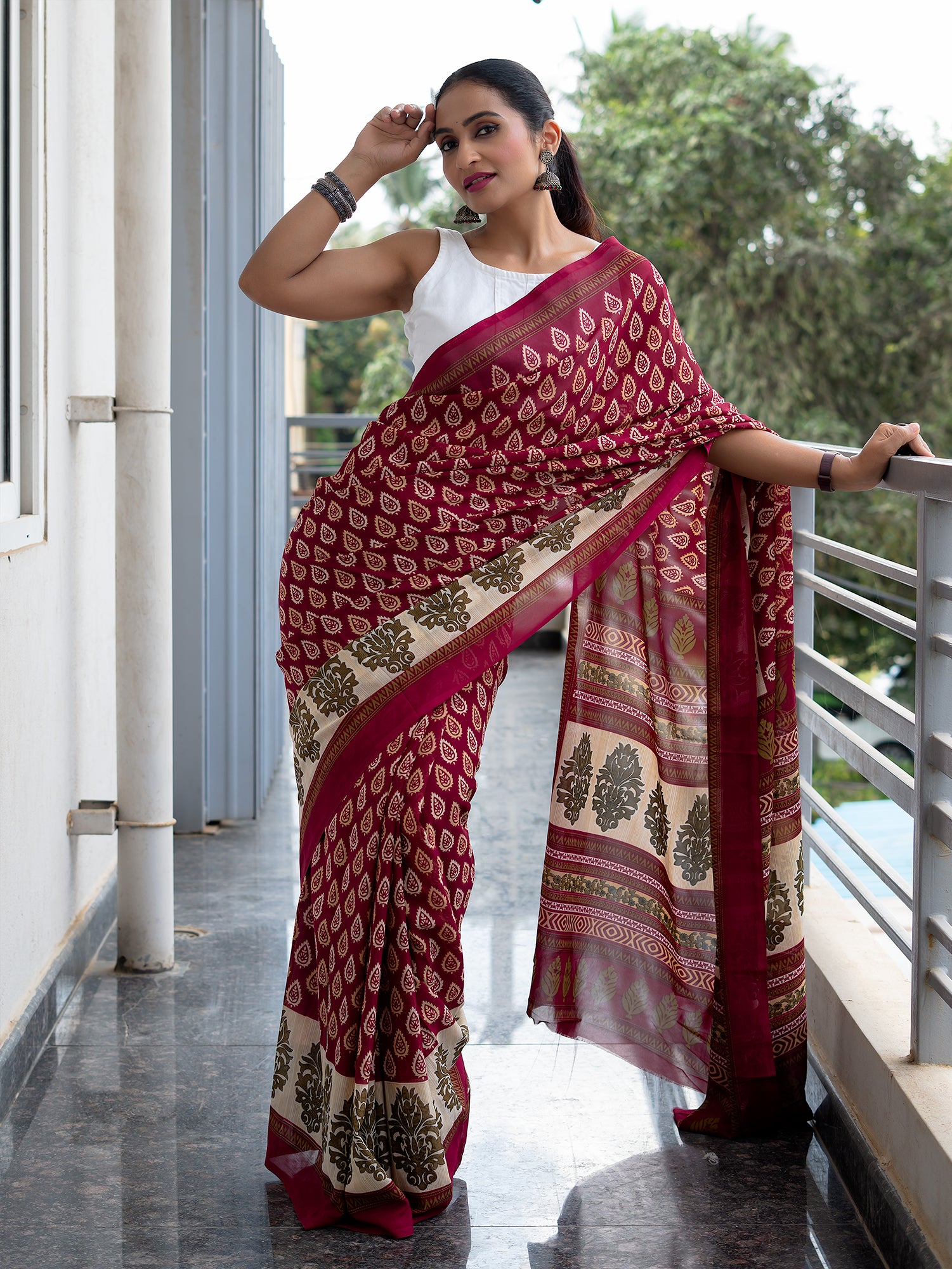 Abstract Powder Crepe Saree