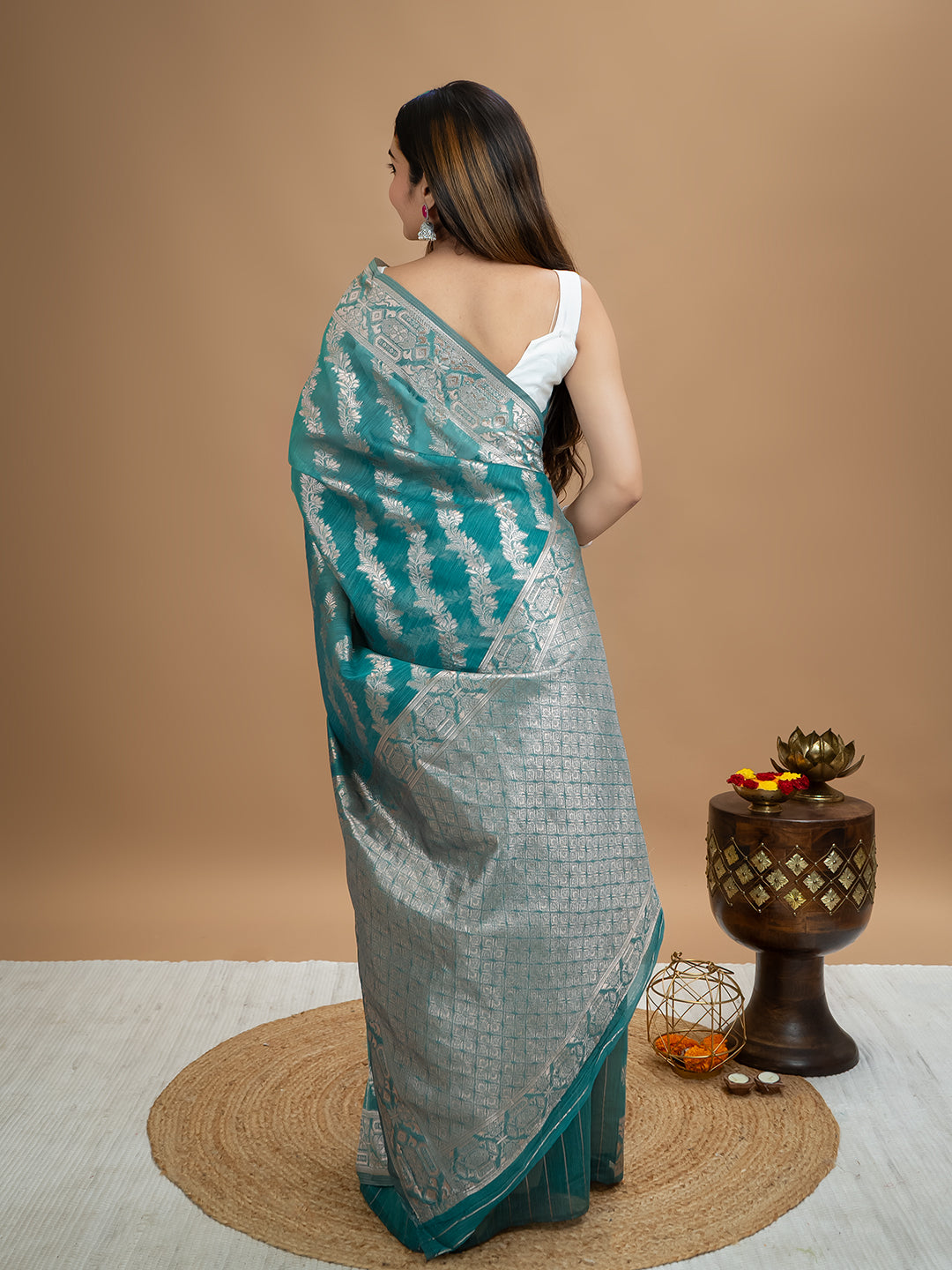 Floral Cotton Linen Saree
