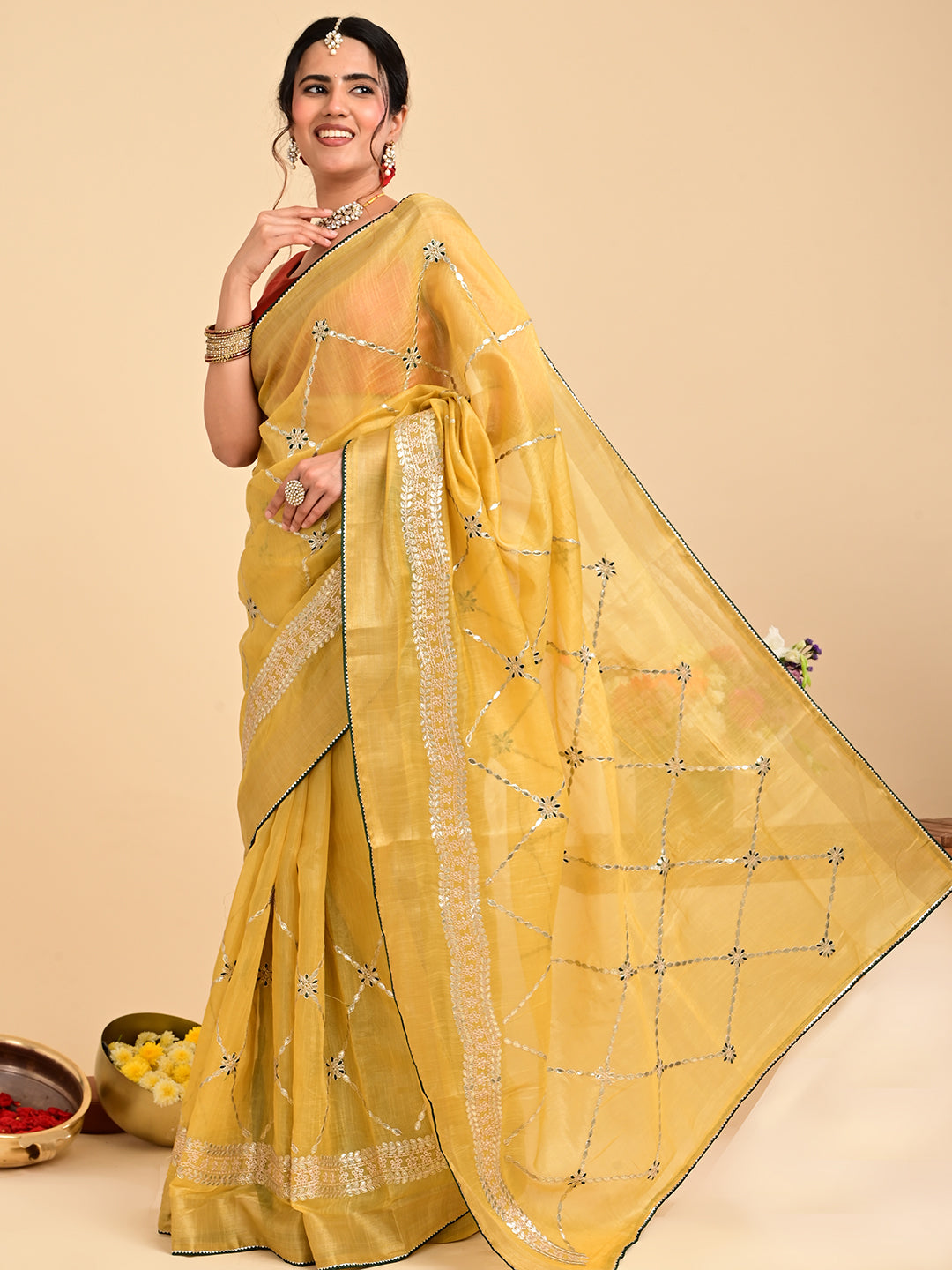 Embroidered Gota Patti Chanderi Saree