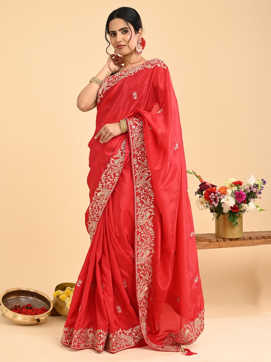Embroidered Zardozi Crepe Silk Saree