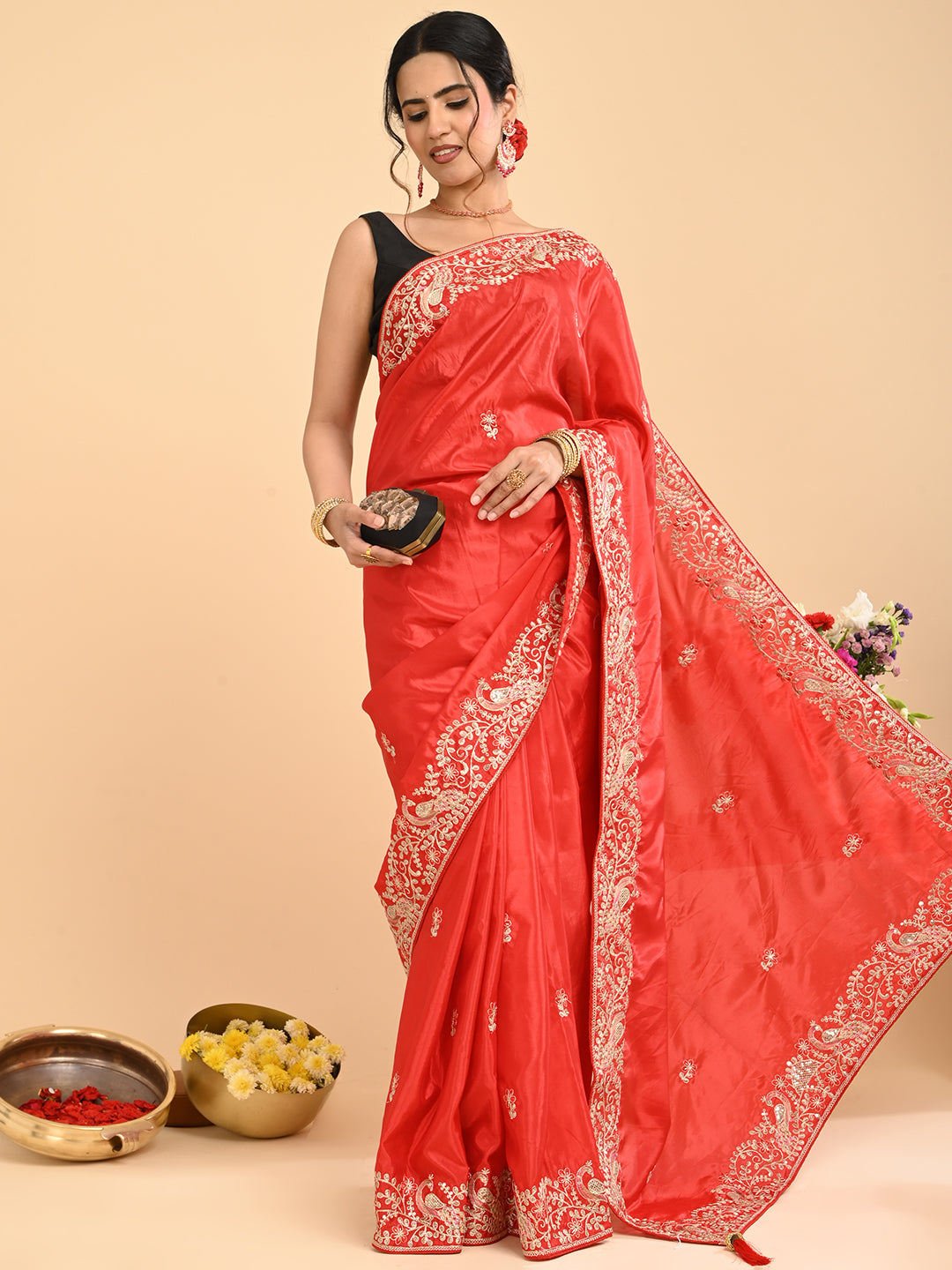 Embroidered Zardozi Crepe Silk Saree