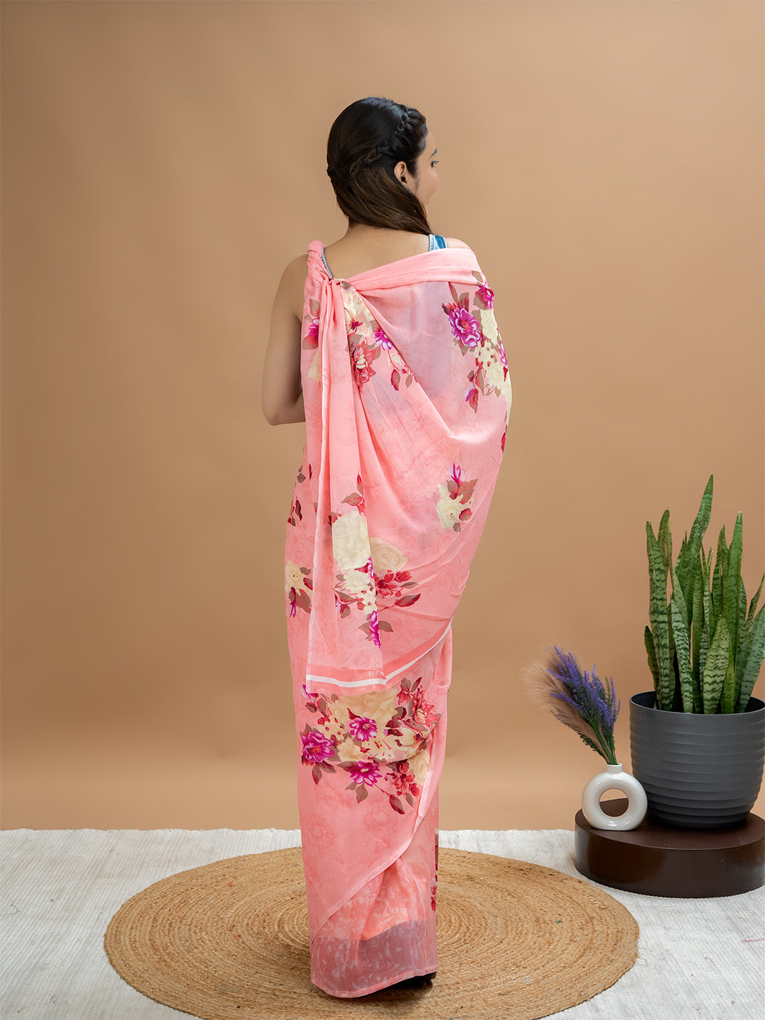 Floral Powder Crepe Saree