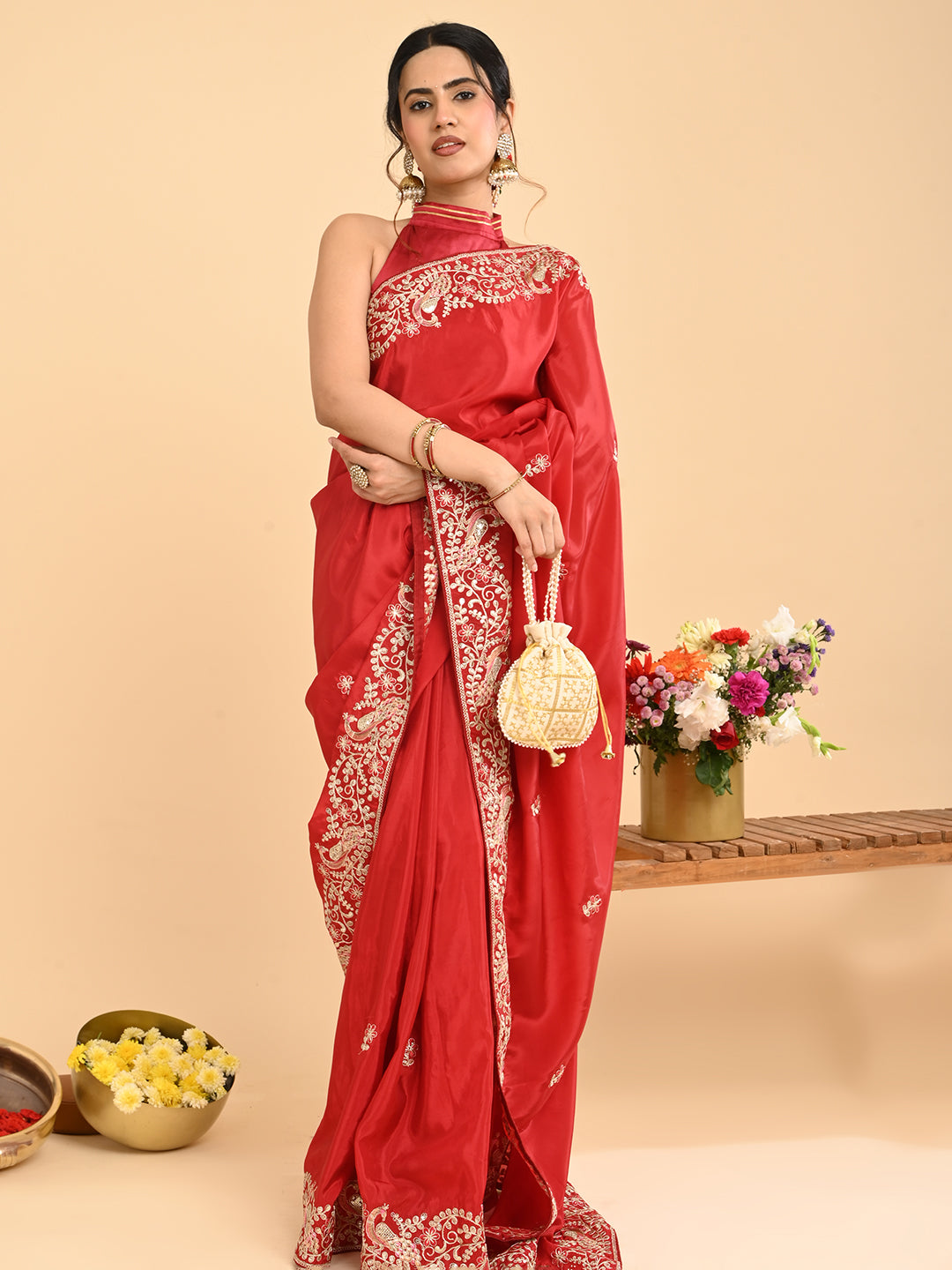 Embroidered Zardozi Crepe Silk Saree