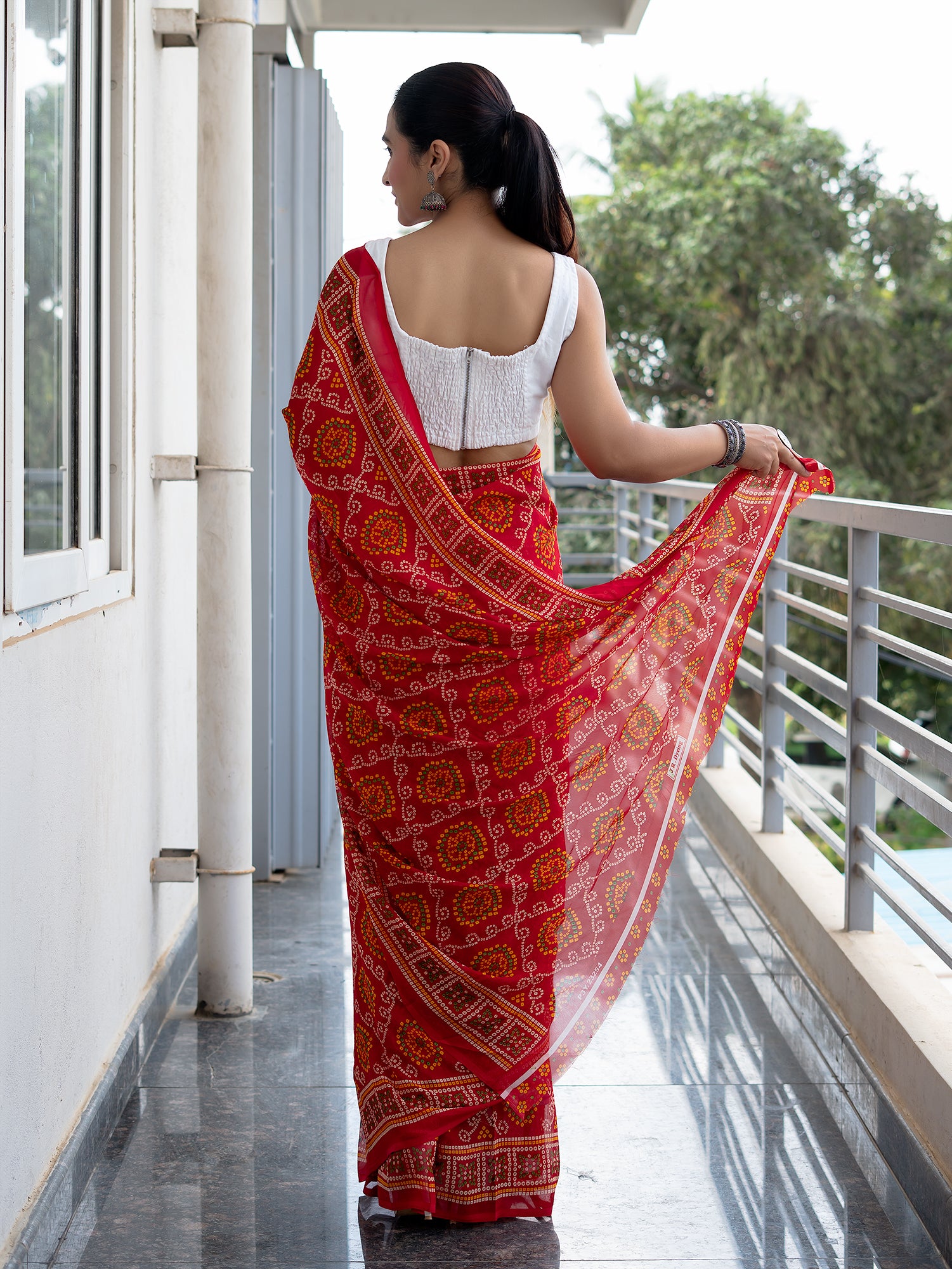 Floral Powder Crepe Saree