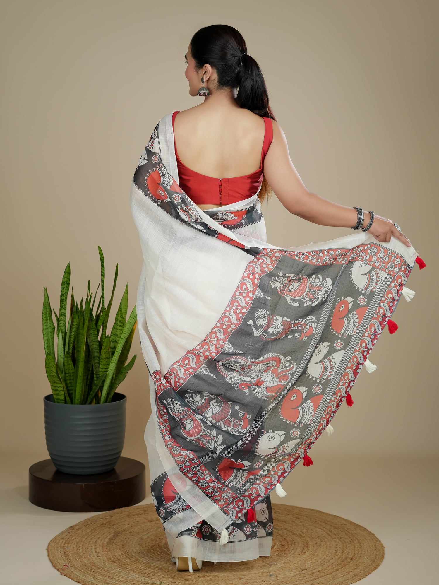 Cotton Linen Block Print Saree