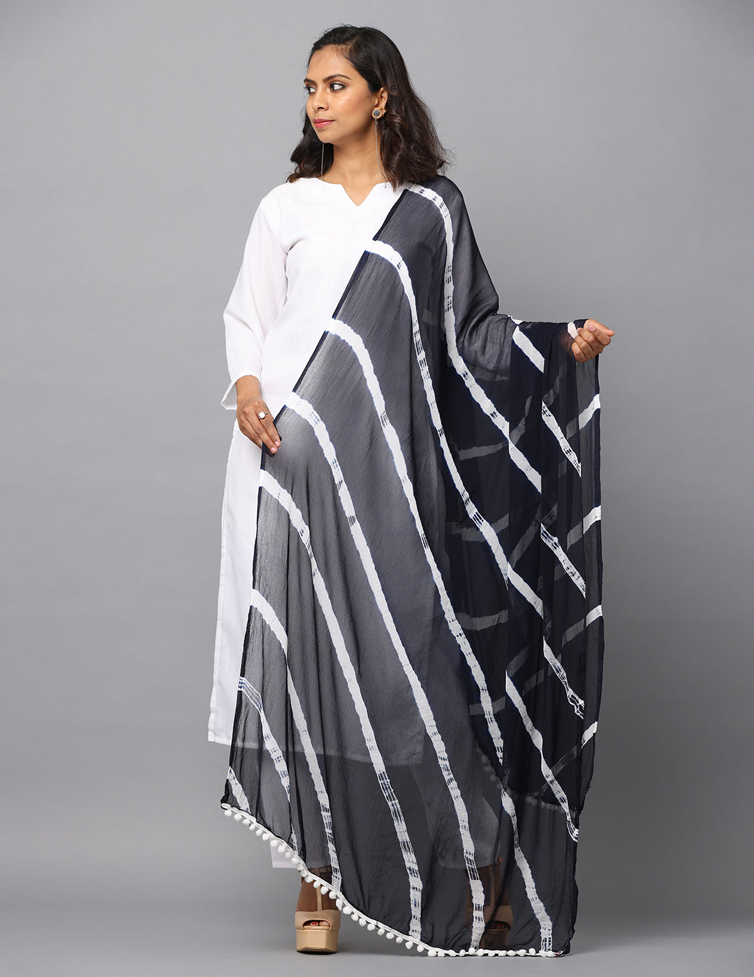 Striped Bandhini Chiffon Dupatta