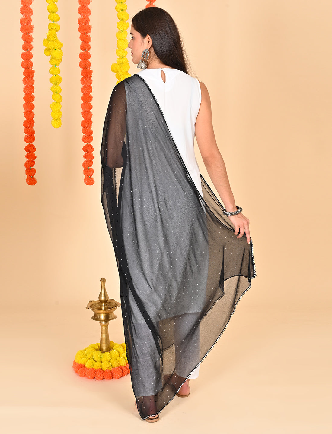 Ditsy Swarovski Chiffon Dupatta
