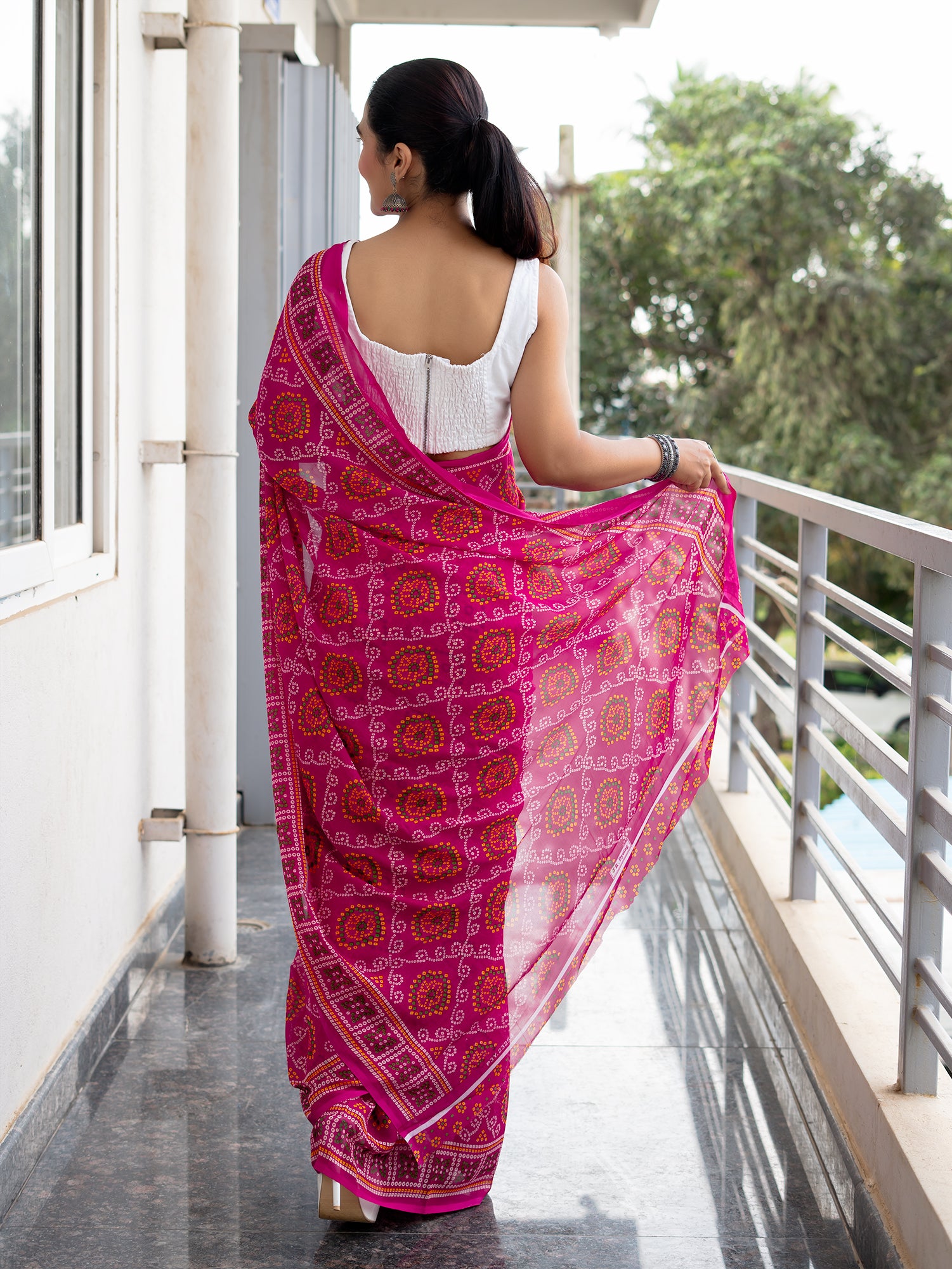 Crepe Bandhini Saree