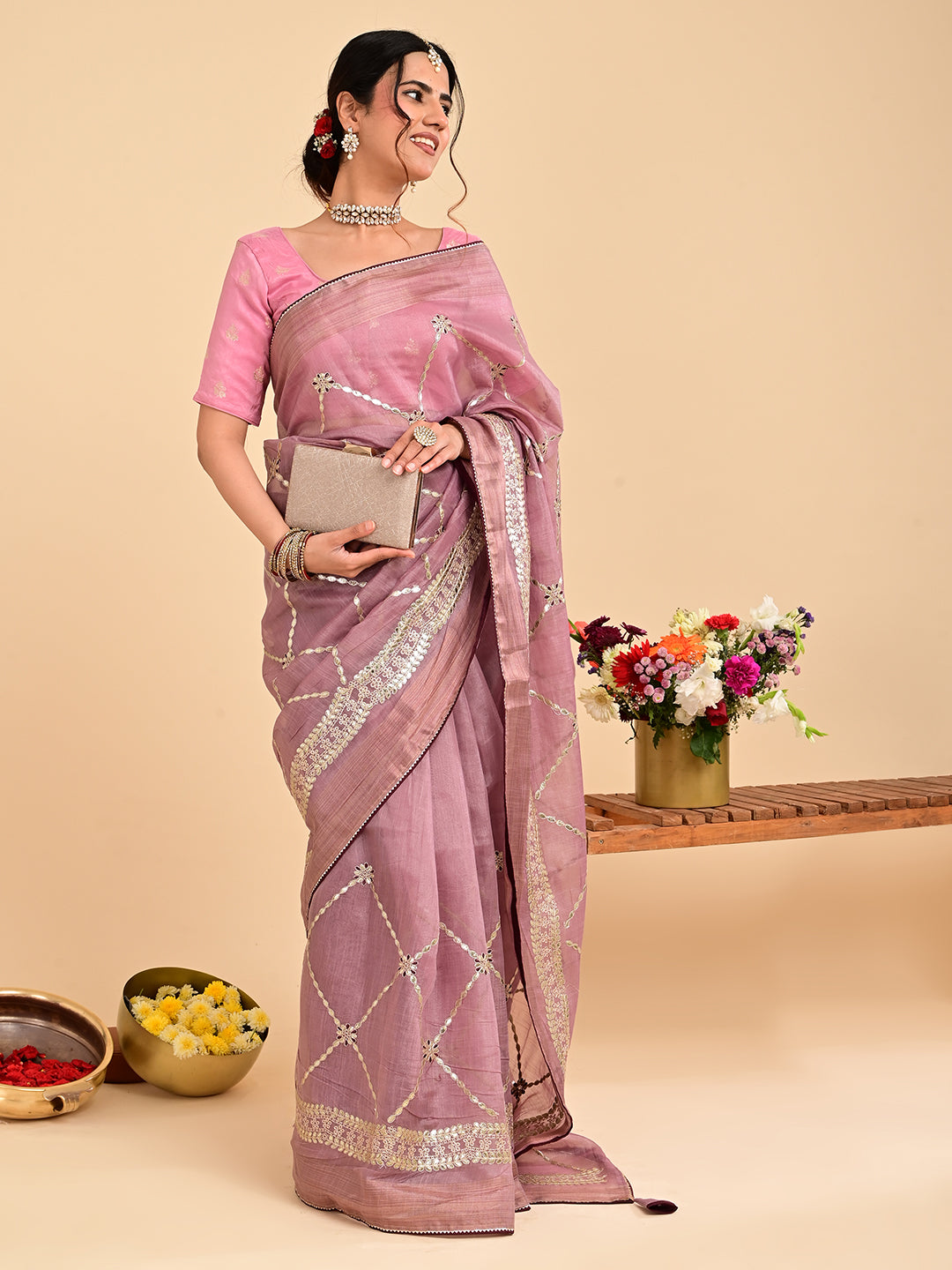 Embroidered Gota Patti Chanderi Saree