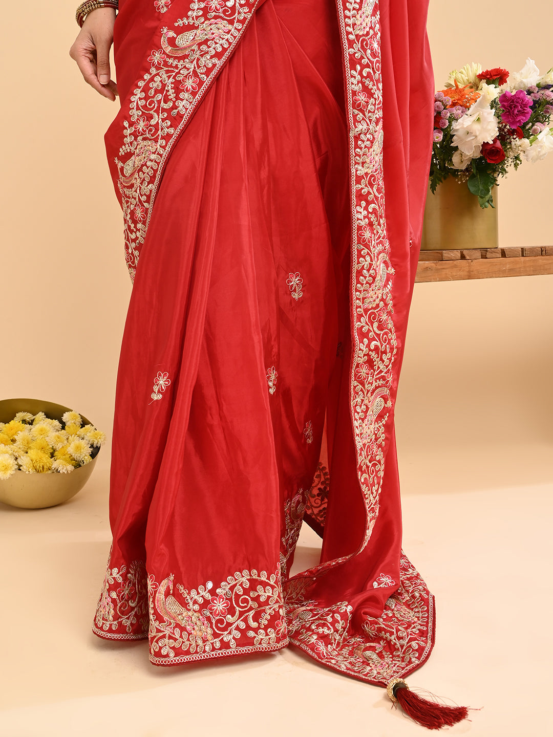 Embroidered Zardozi Crepe Silk Saree