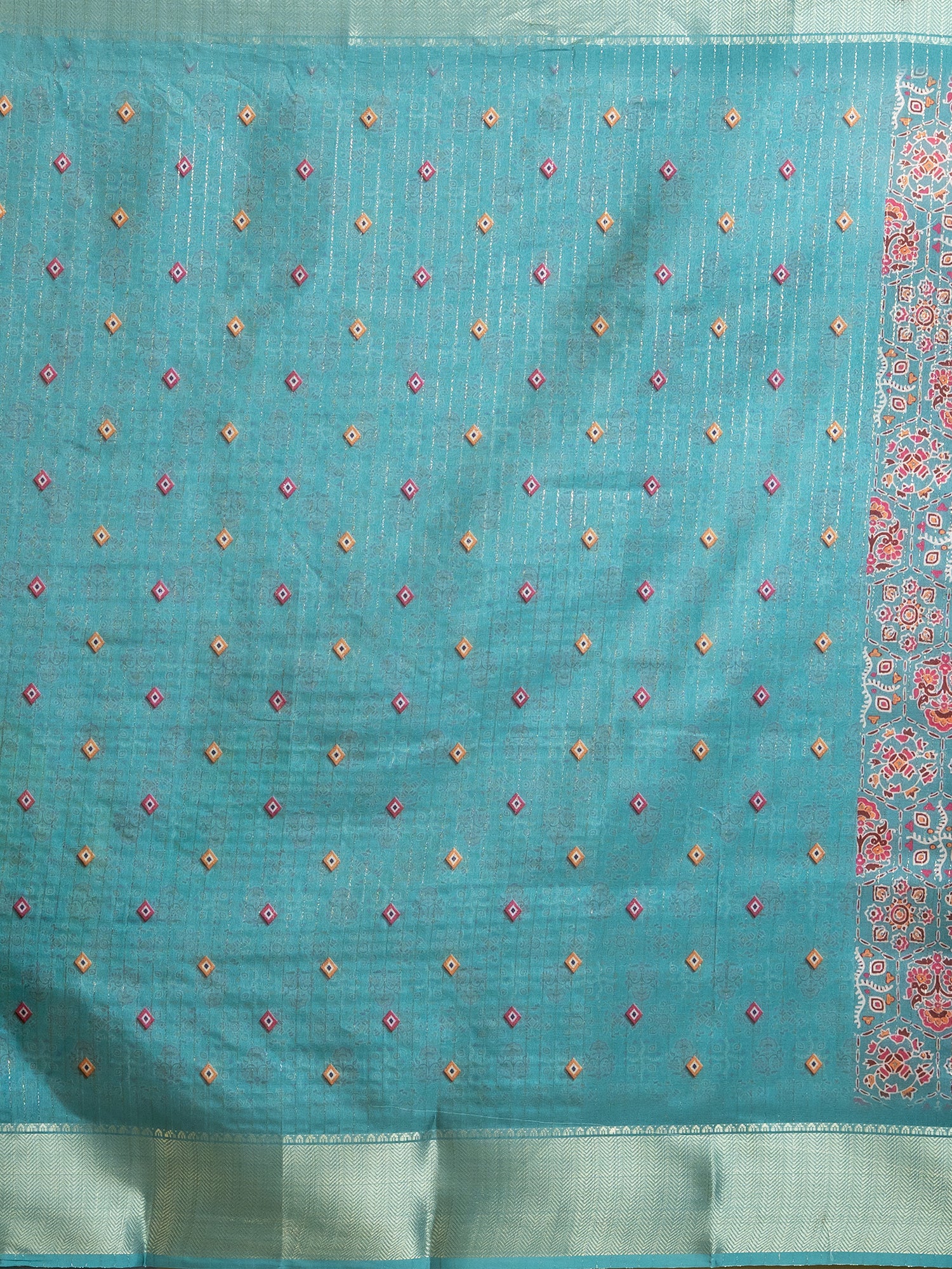 Seagreen Ajrakh Digital Print Saree