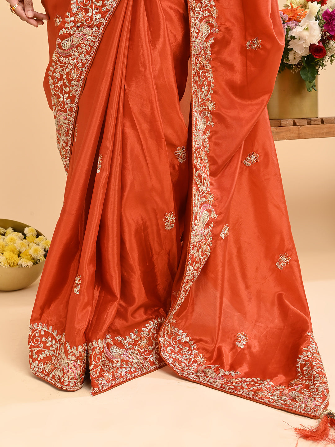Embroidered Zardozi Crepe Silk Saree