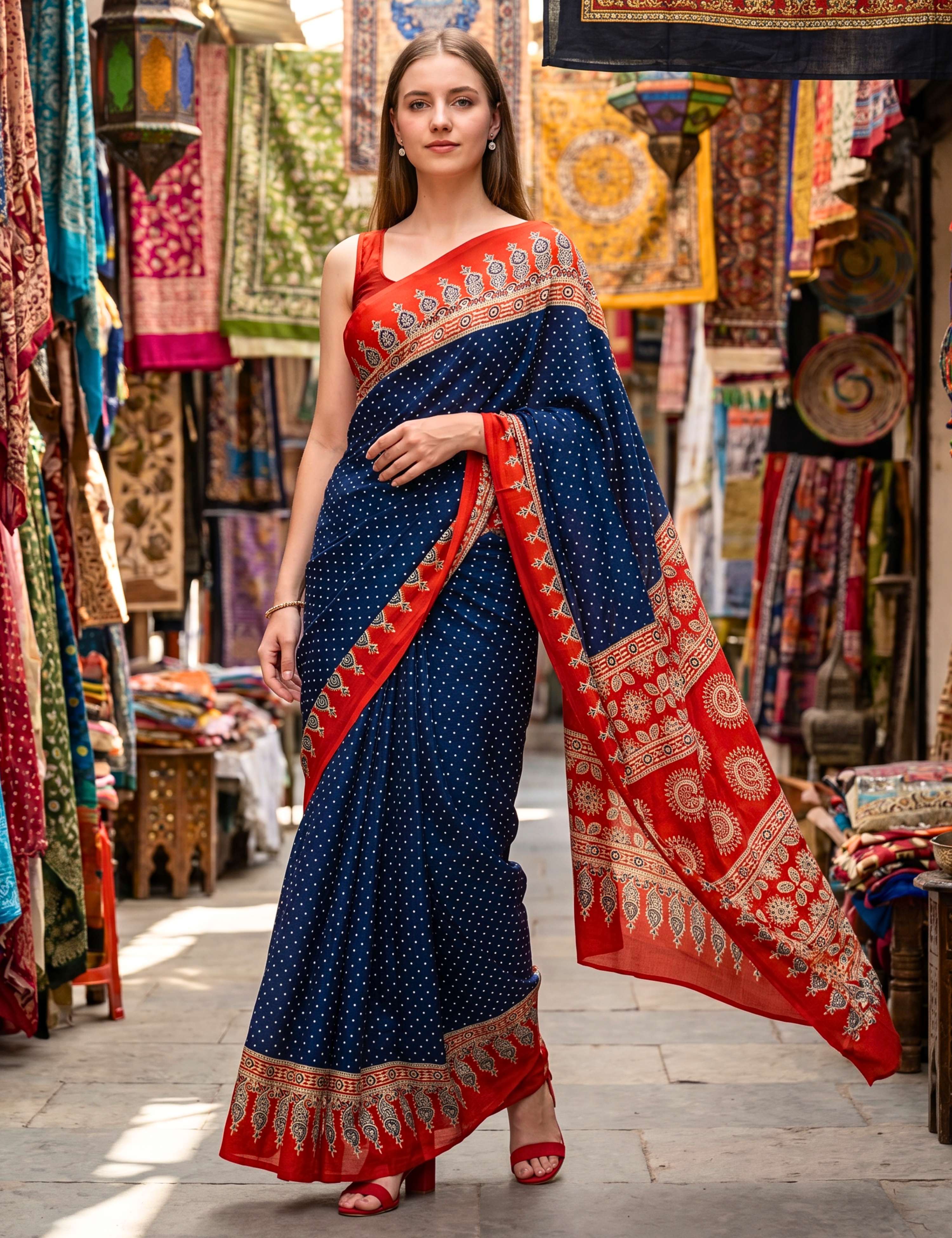 Ajrakh Crepe Saree