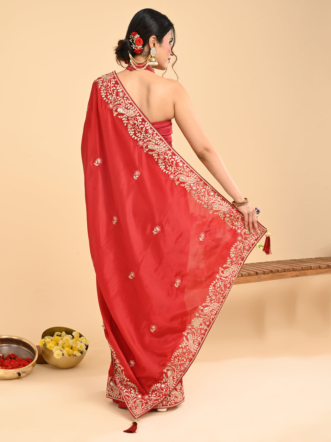 Embroidered Zardozi Crepe Silk Saree
