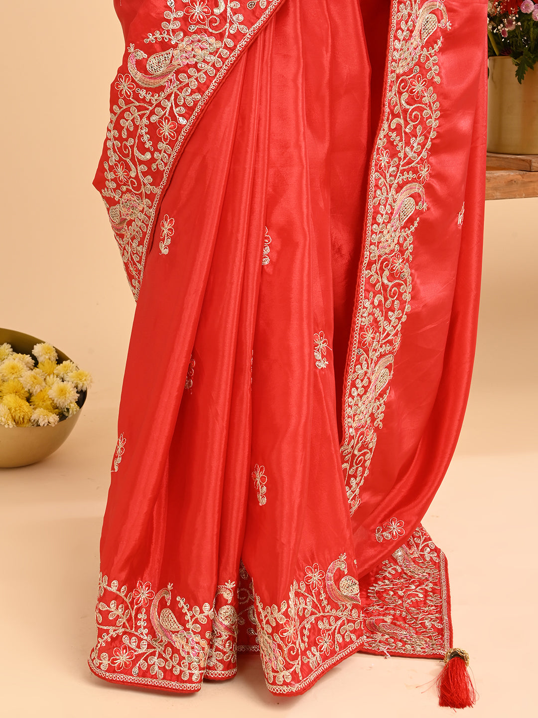 Embroidered Zardozi Crepe Silk Saree