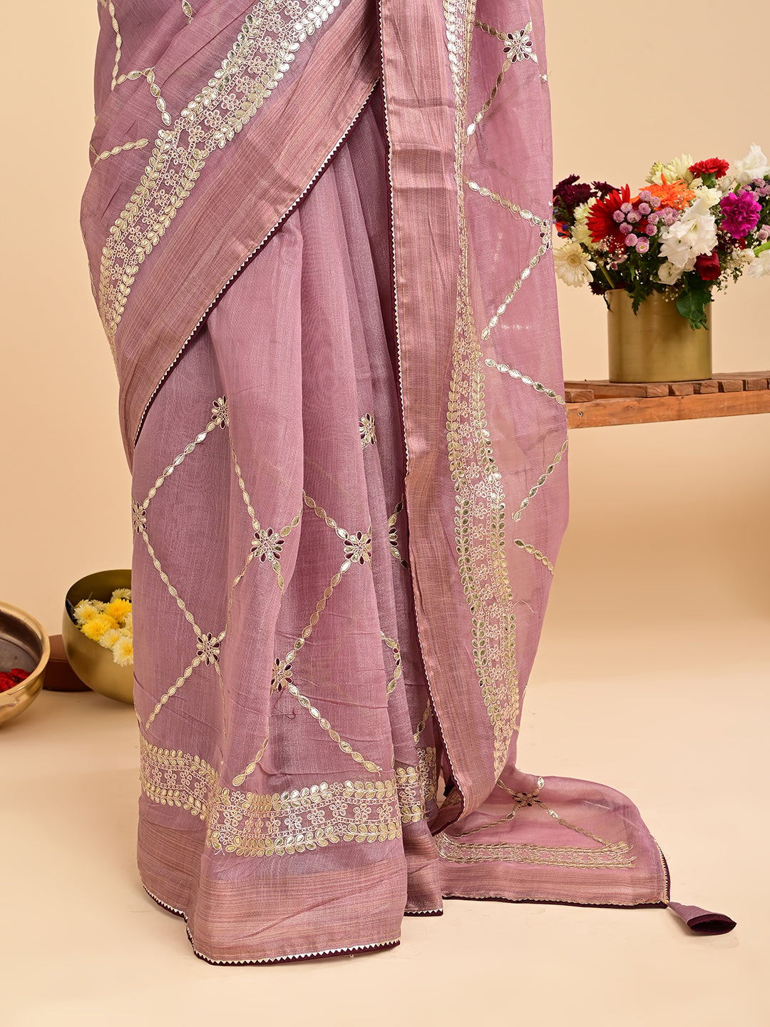 Embroidered Gota Patti Chanderi Saree