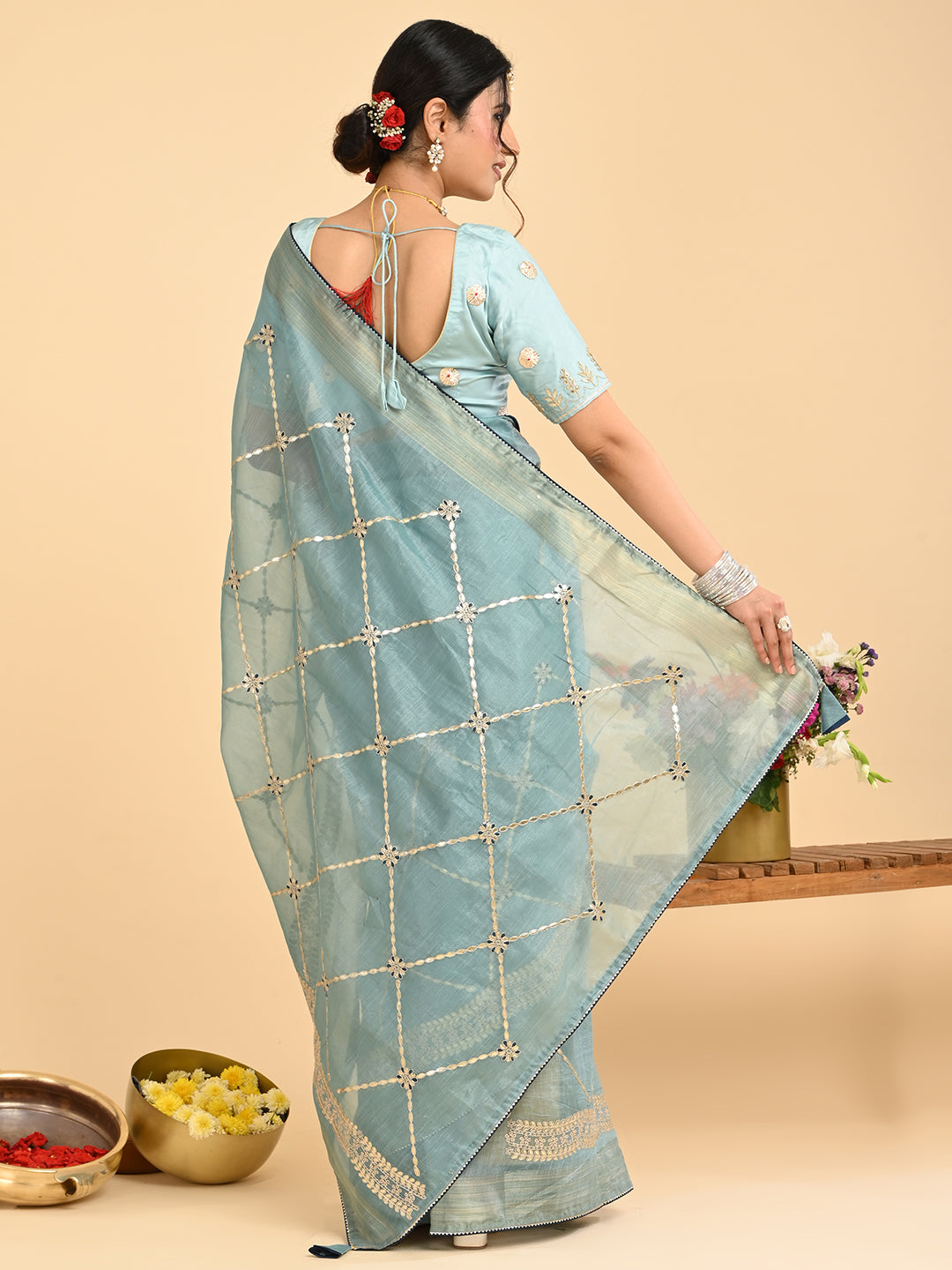 Embroidered Gota Patti Chanderi Saree