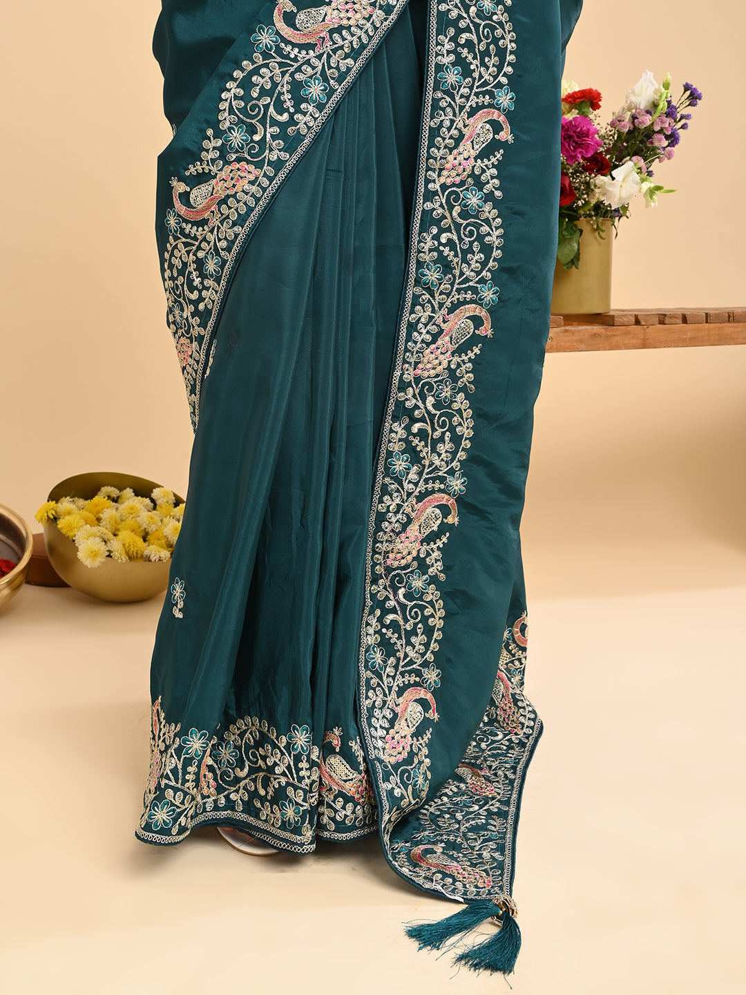 Embroidered Zardozi Crepe Silk Saree