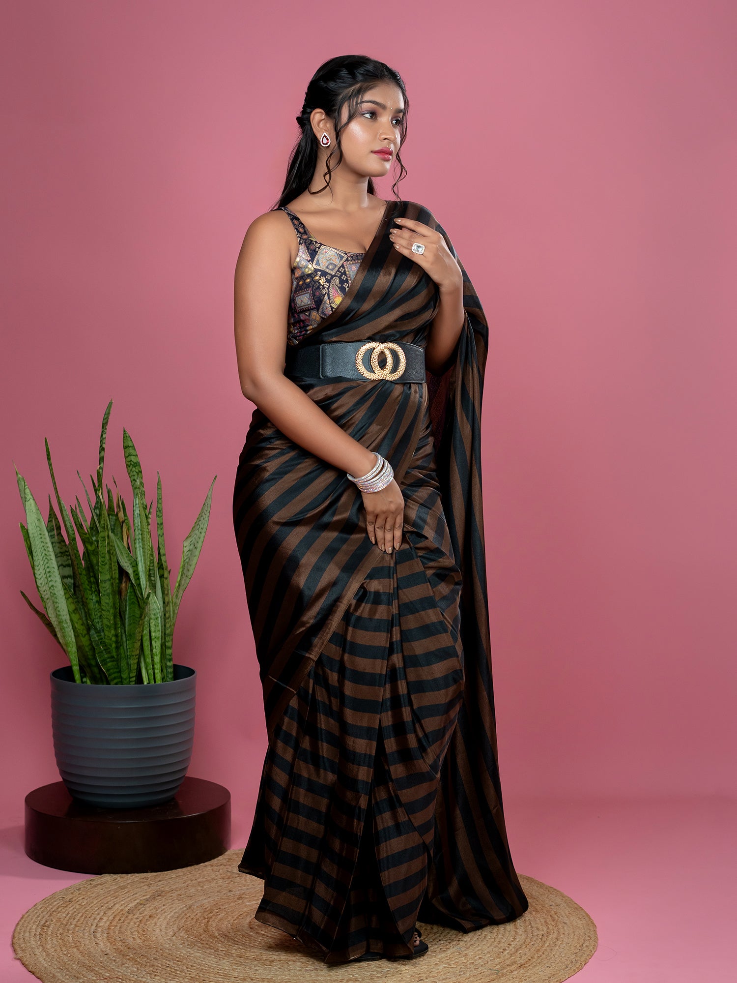 Brown Ready to Wear Party Saree