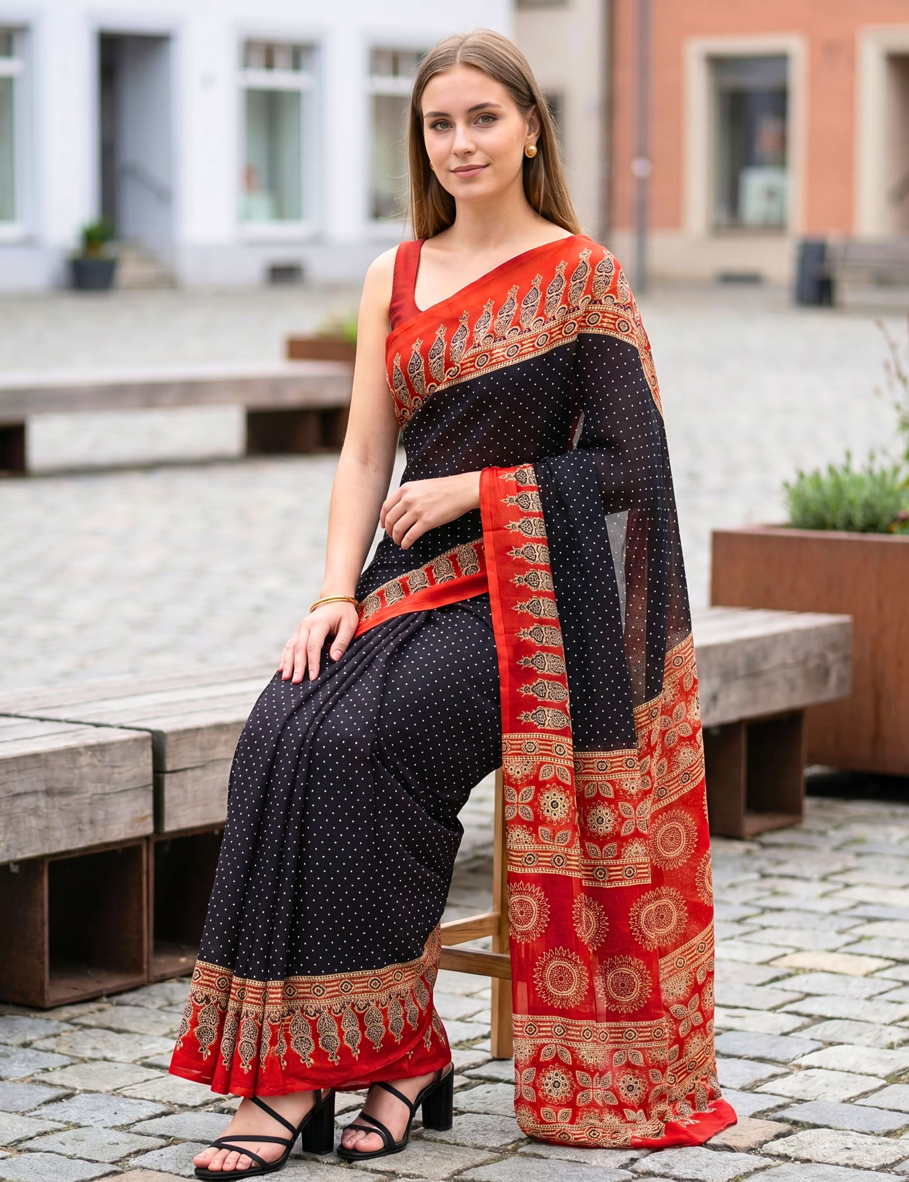 Ajrakh Crepe Saree