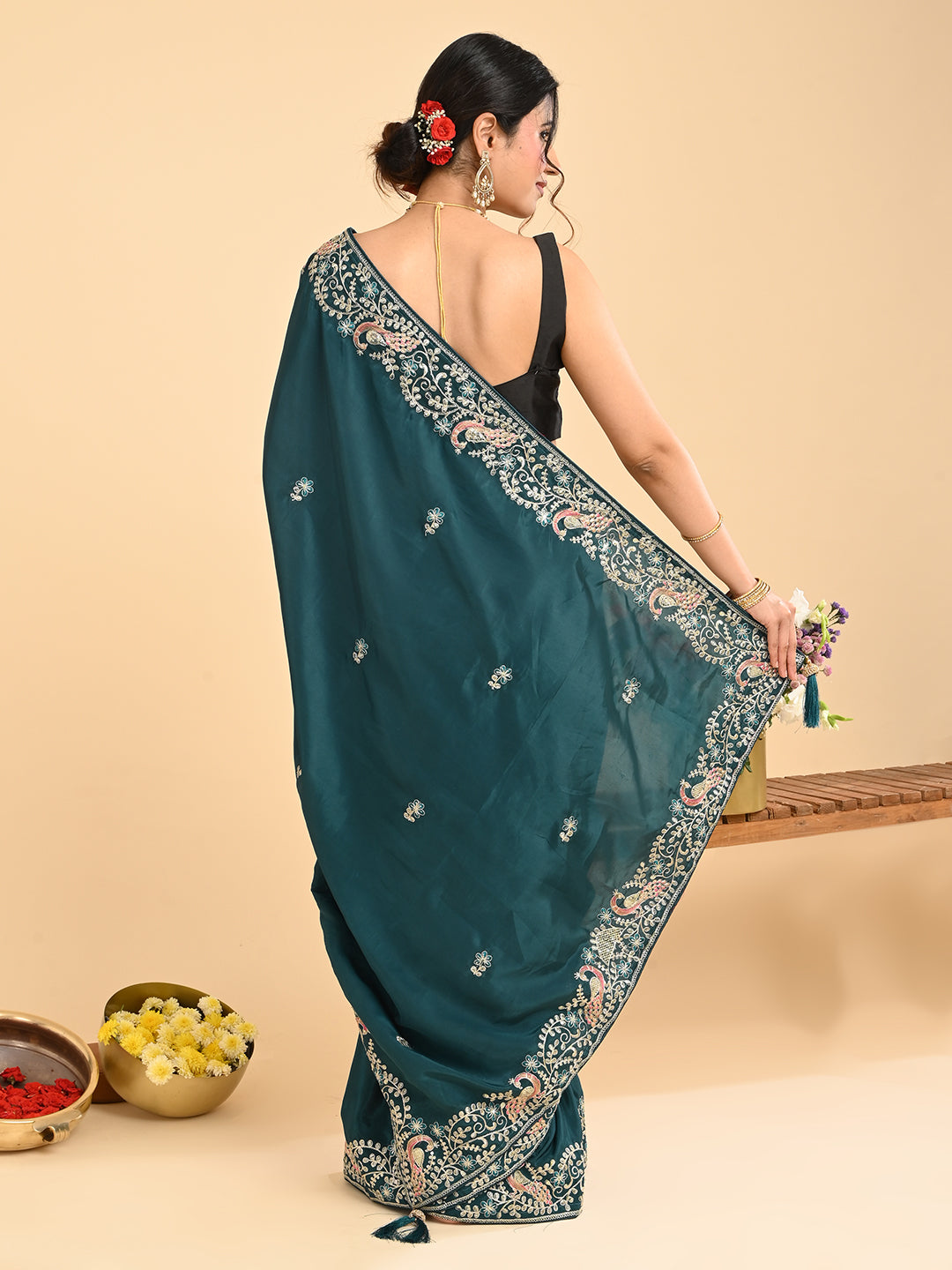 Embroidered Zardozi Crepe Silk Saree