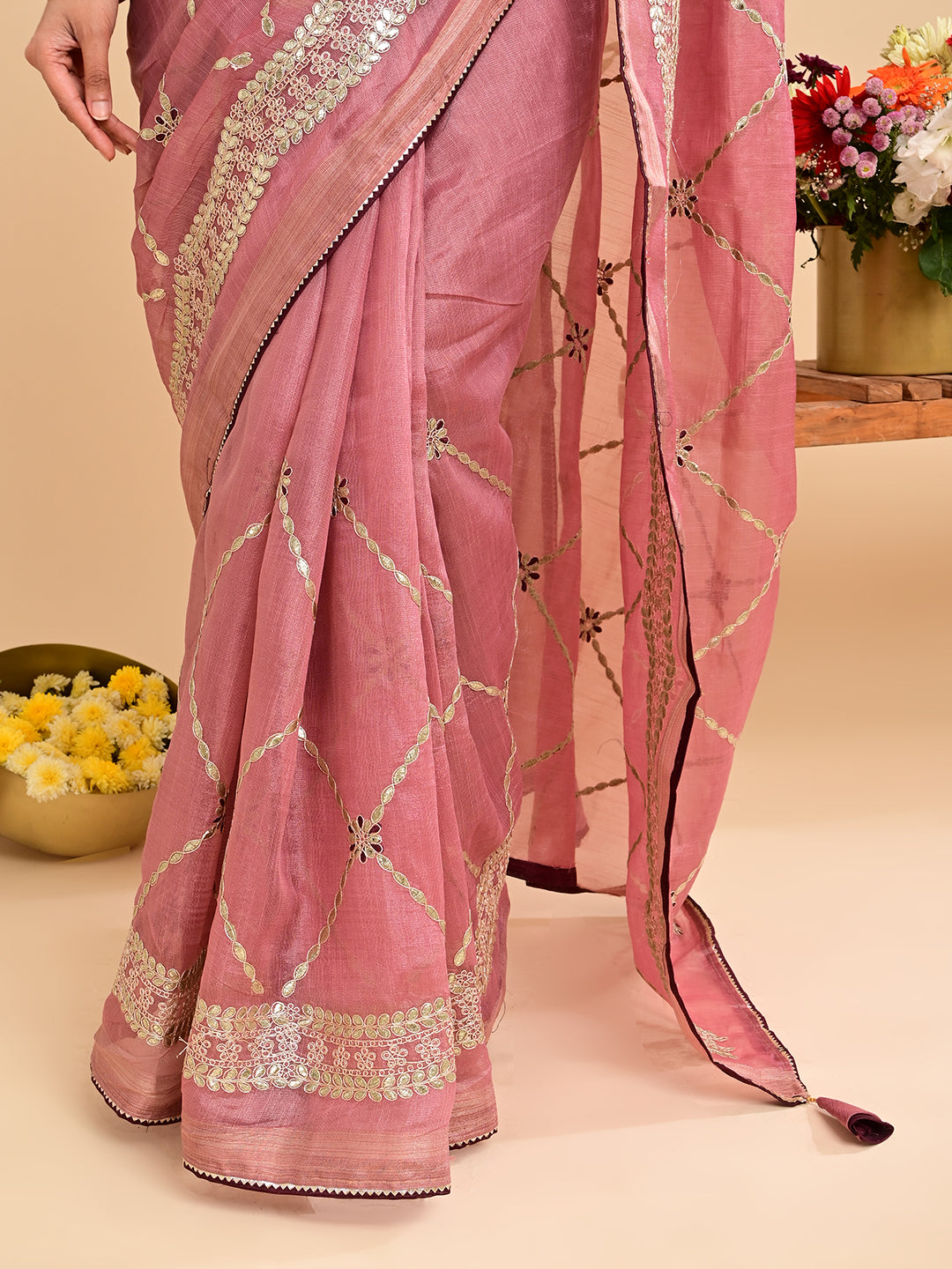 Embroidered Gota Patti Chanderi Saree