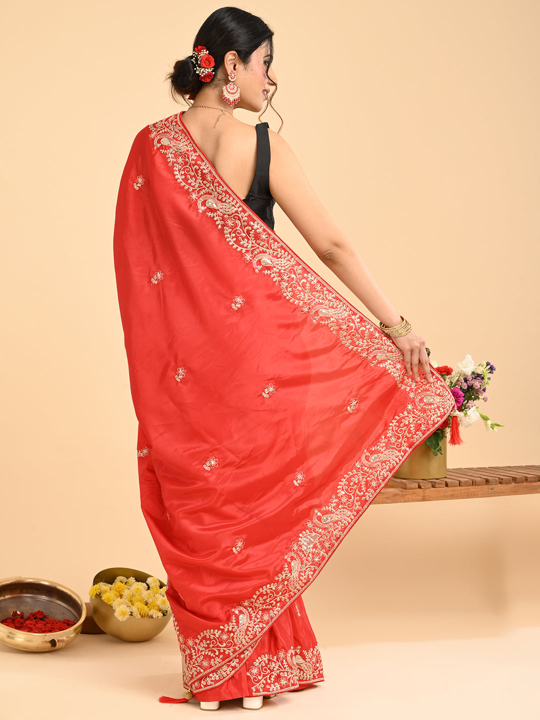 Embroidered Zardozi Crepe Silk Saree