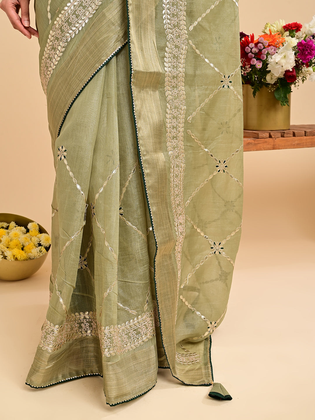 Embroidered Gota Patti Chanderi Saree