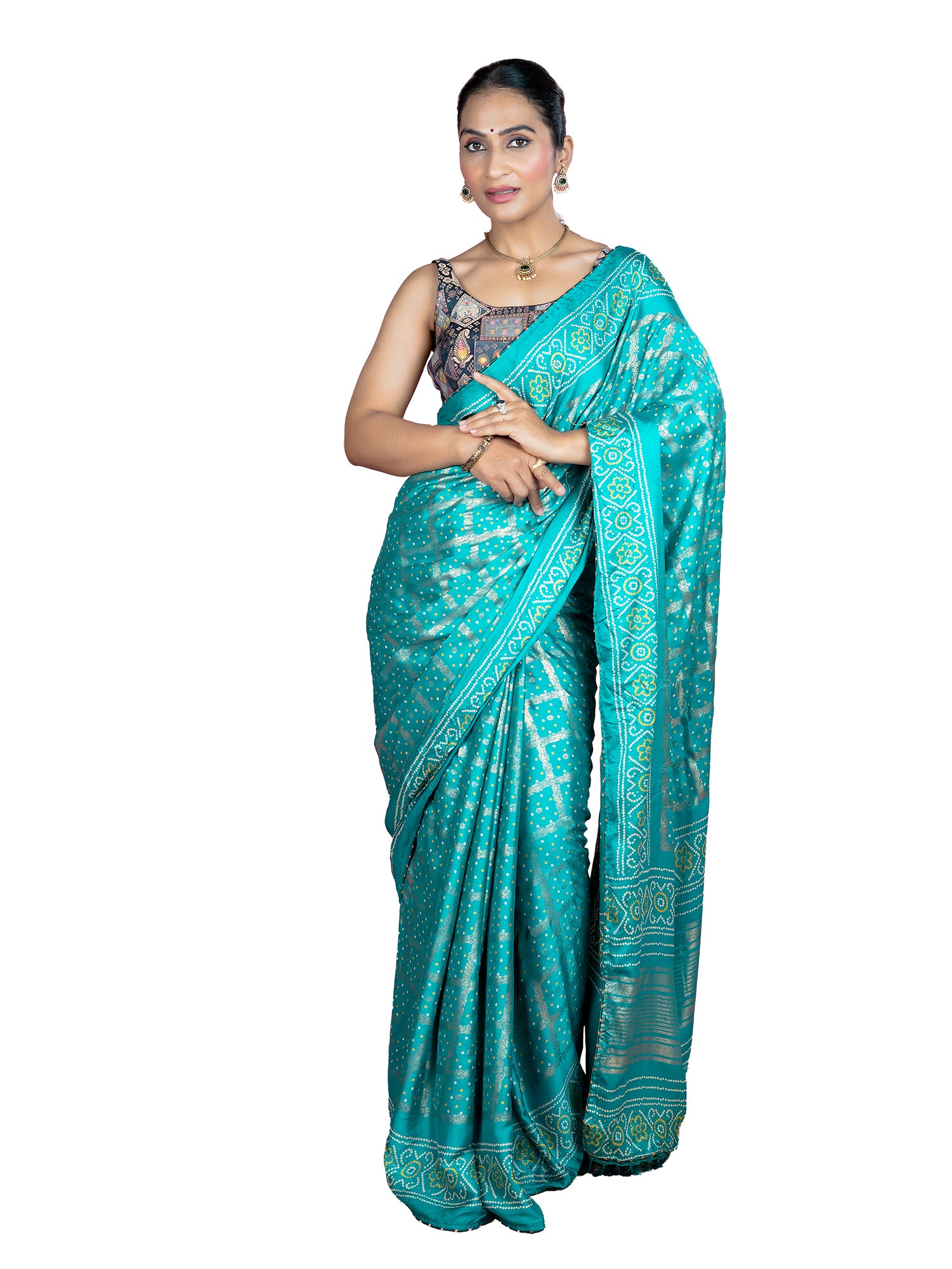 Turquoise Bandhini Saree
