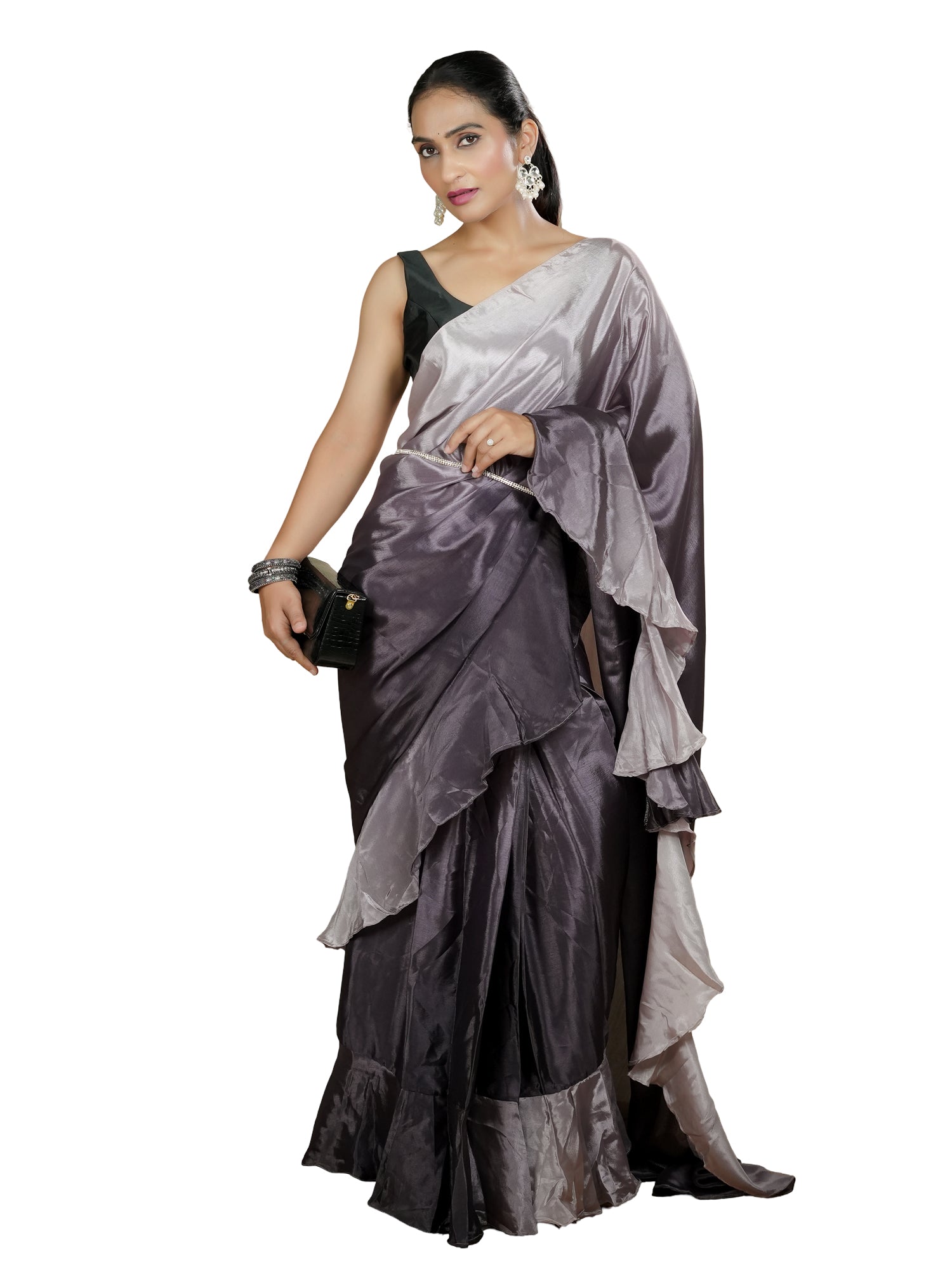 Wine Ready to Wear Party Saree