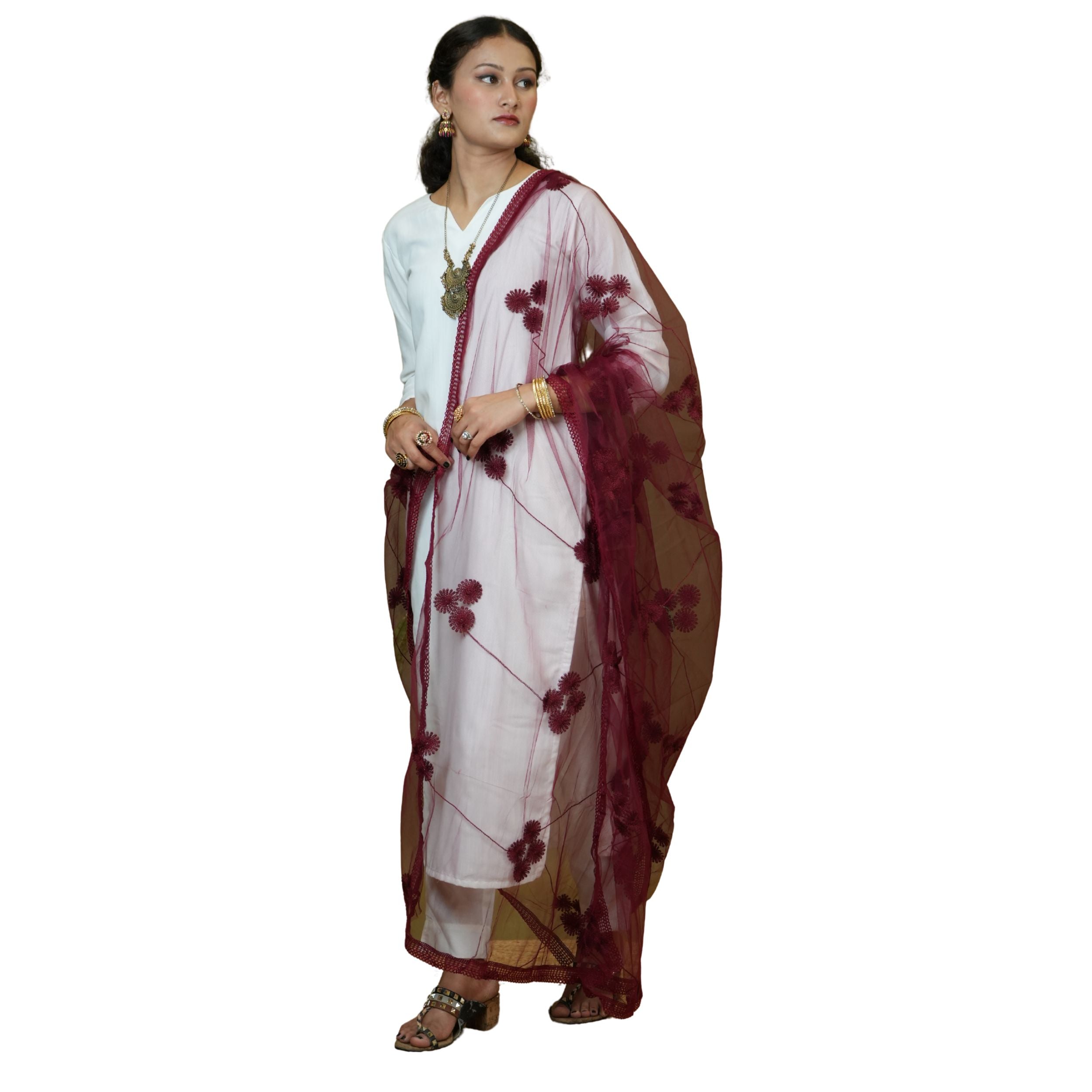 Floral Net Dupatta