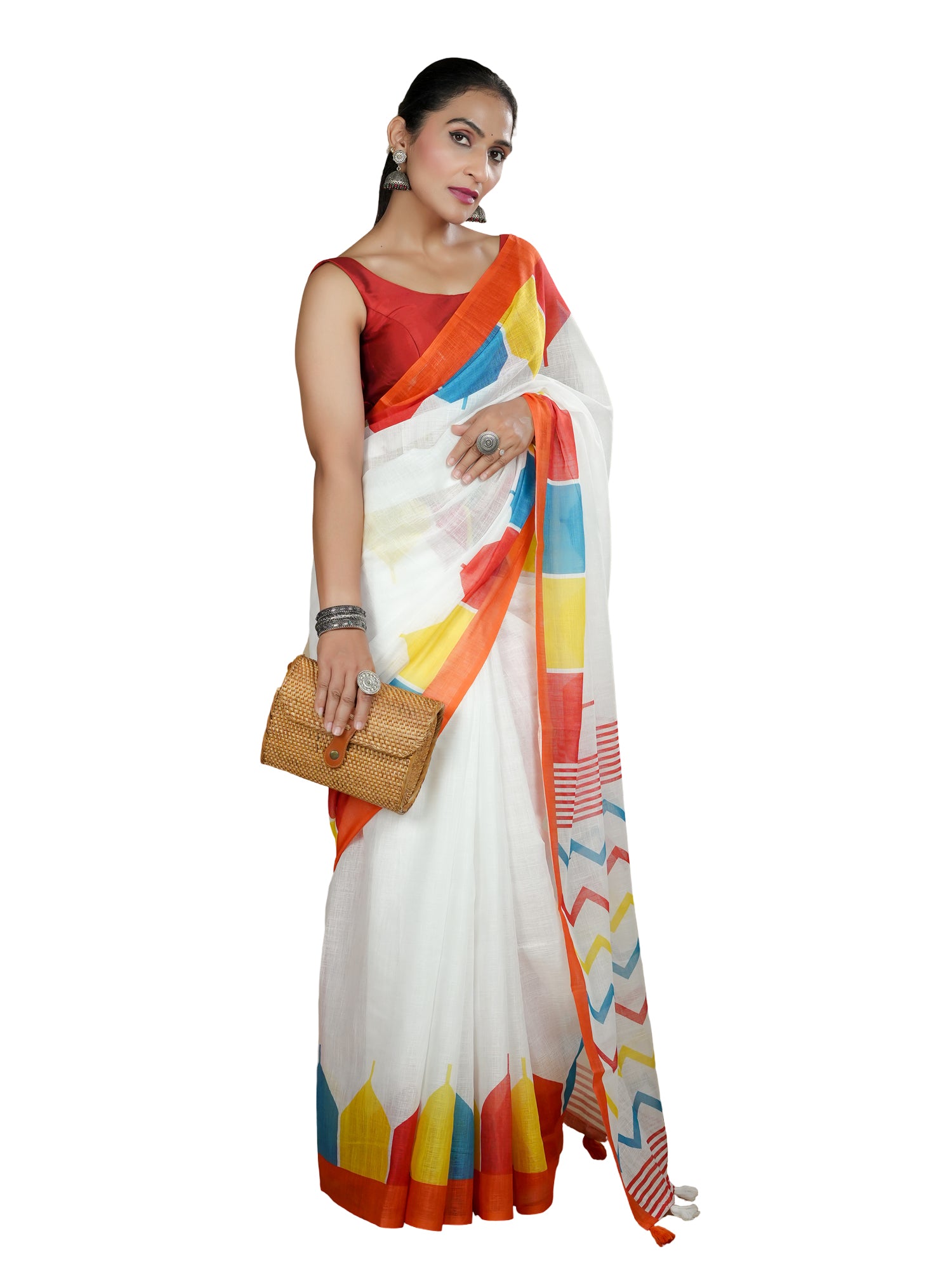 Cotton Linen Block Print Saree