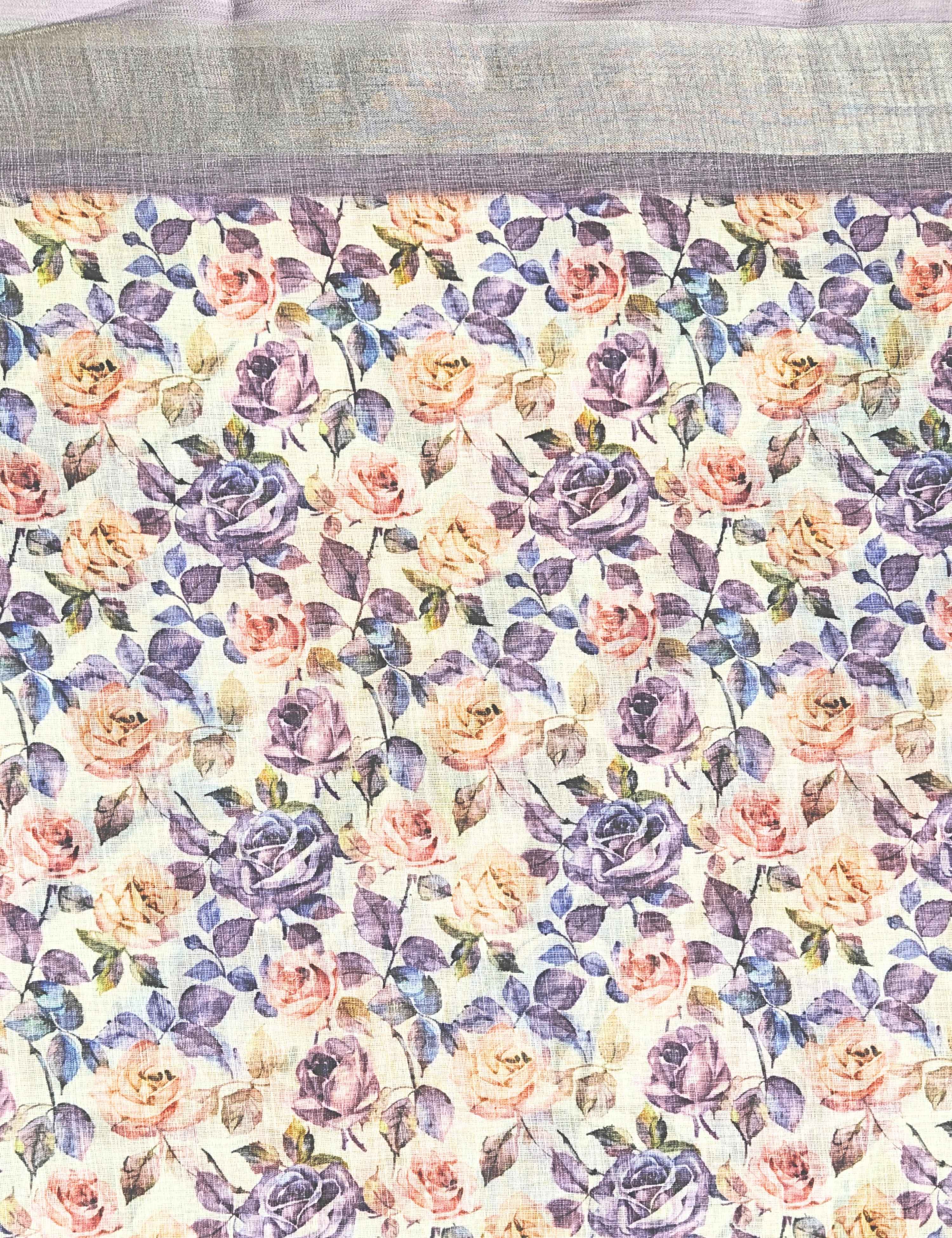 Floral Linen Blend Saree