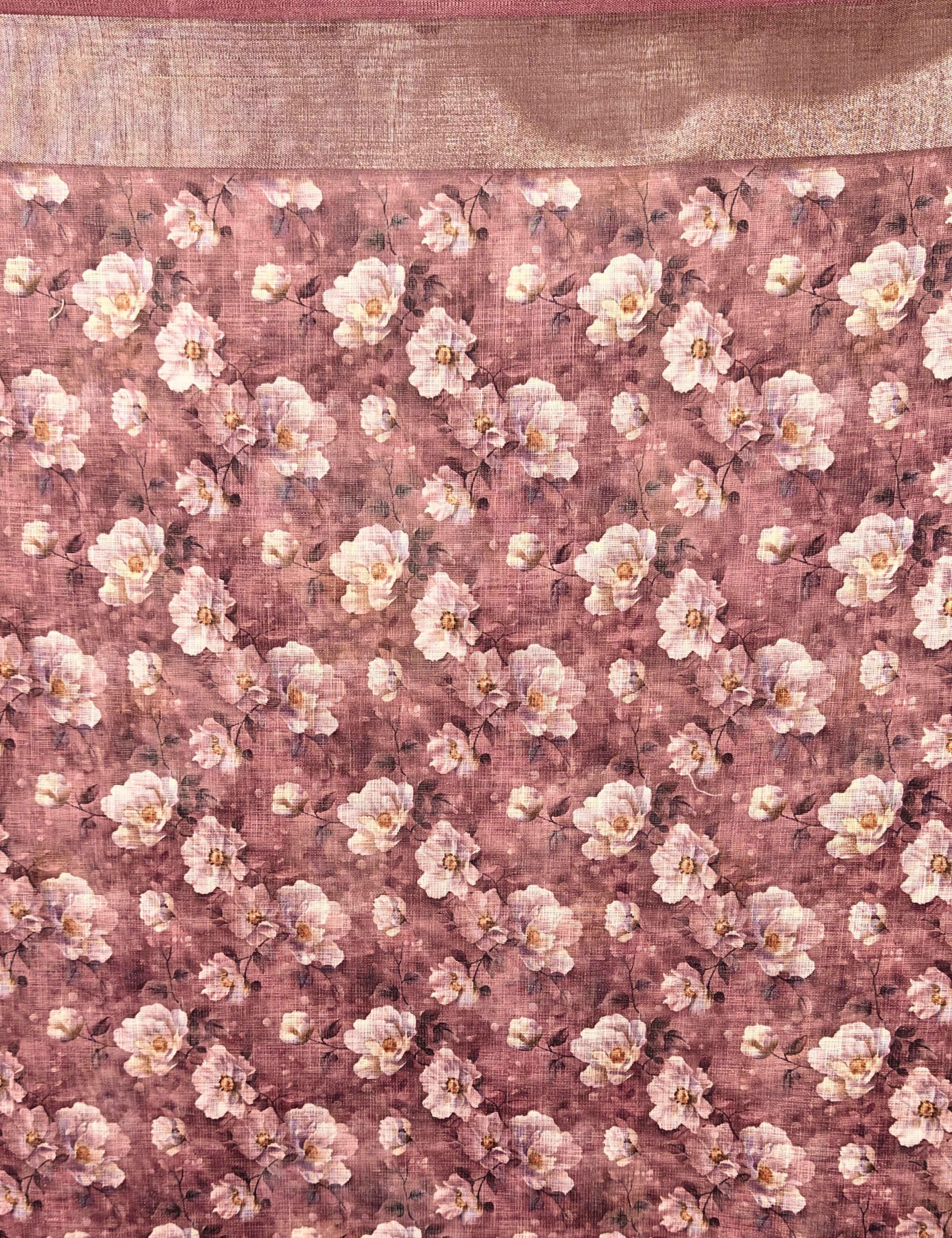 Floral Linen Blend Saree